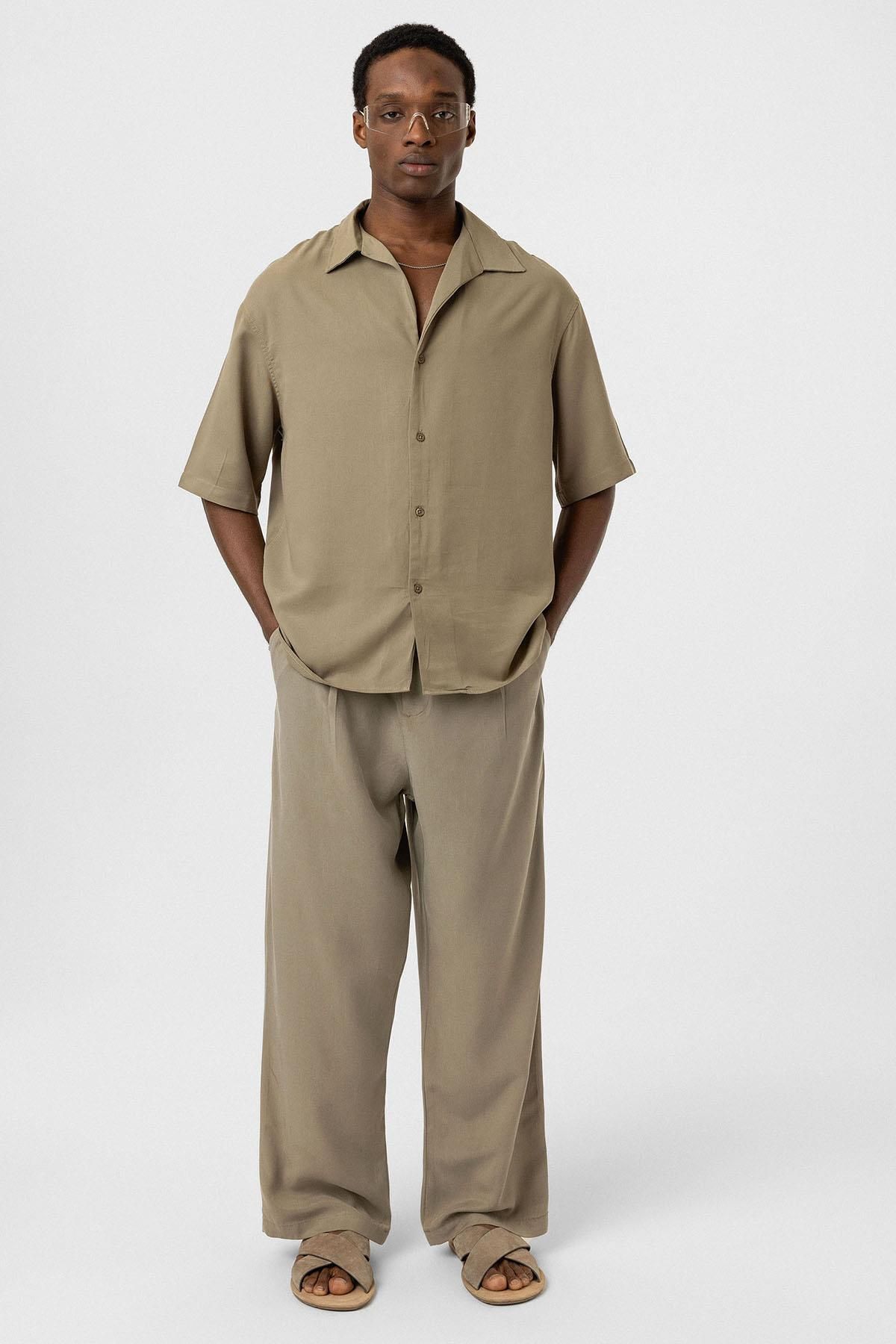 VAMOSCLO Oversize Lyocell Kumaş Gömlek Haki