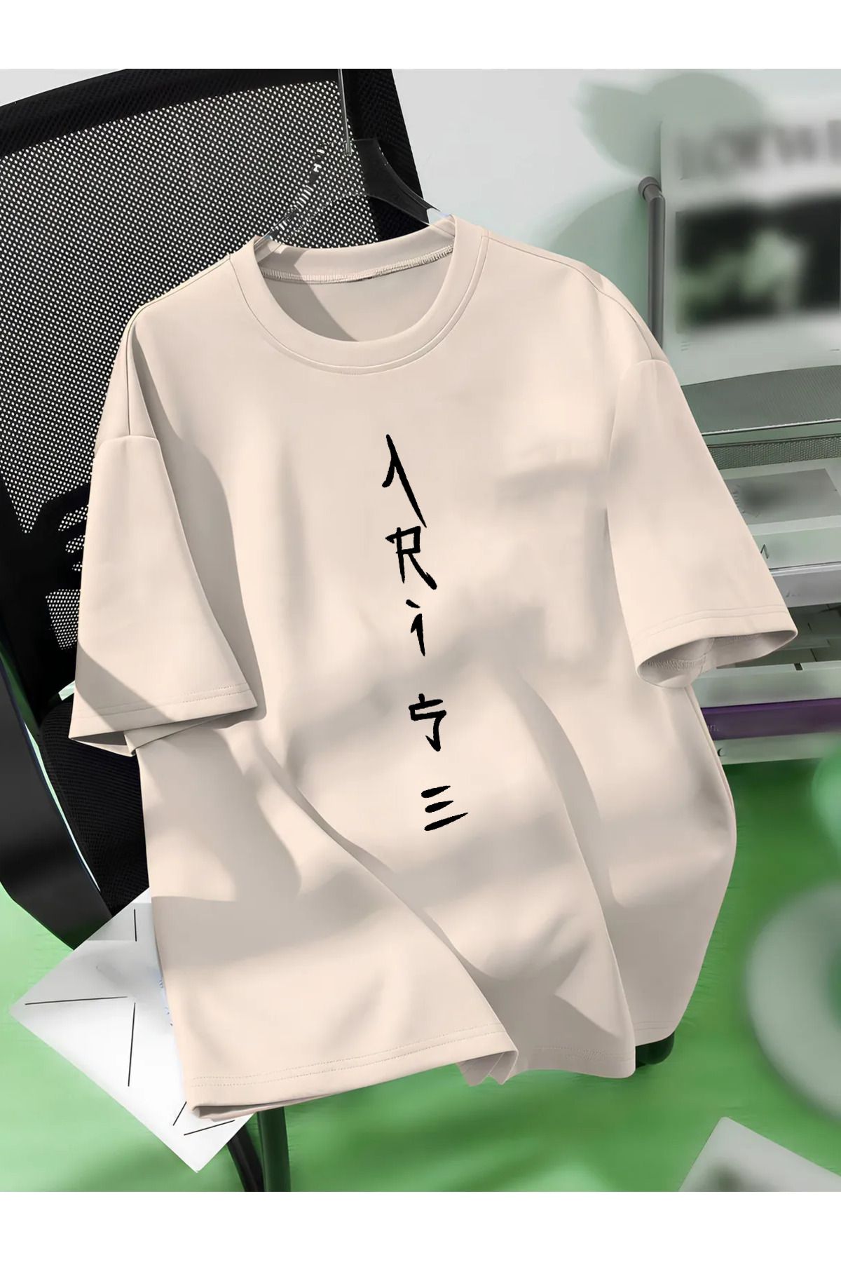 Revasser Unisex Erkek/Kadın RUH Özel Baskılı Oversize Pamuklu Bisiklet Yaka T-Shirt