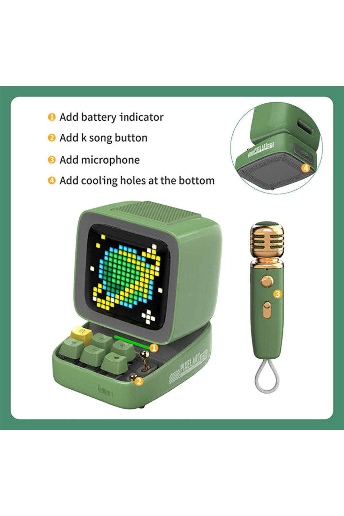 DIVOOM-Ditoo-Mic Retro Pixel Art Game Bluetooth Speaker Microphone Karaoke Function 2