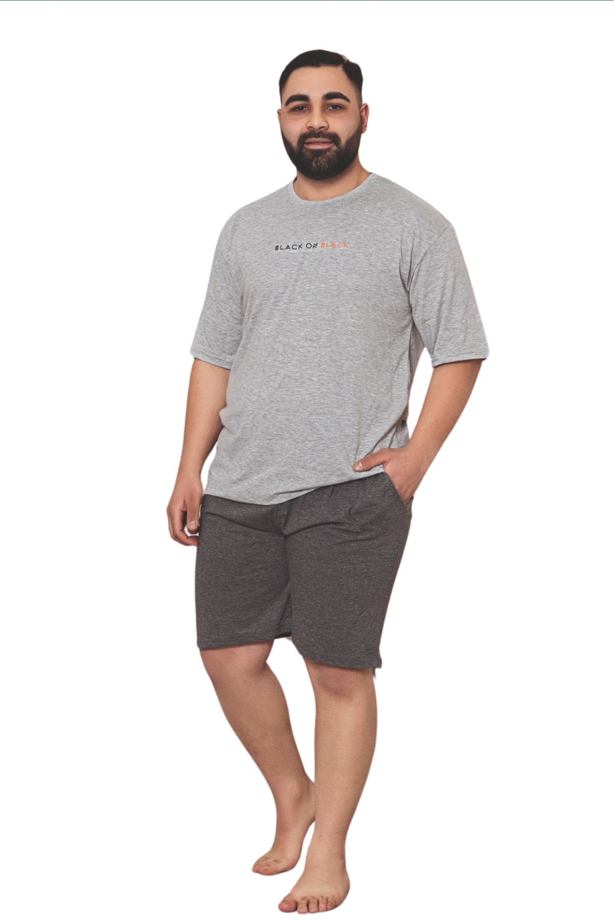 Farya Home-Plus Size Cotton Pocket Men's Pajama Set with Short Sleeve Shorts 4