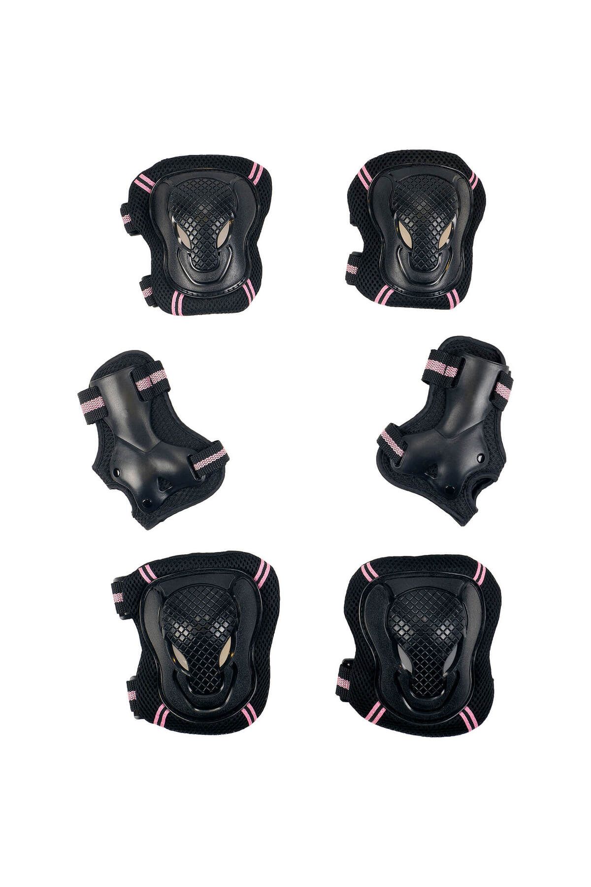 ACTION ONE Set Protectii Copii Adventure, Genunchiere, Cotiere Si Aparatori Incheieturi, Marimea M, Negru/roz - One Size