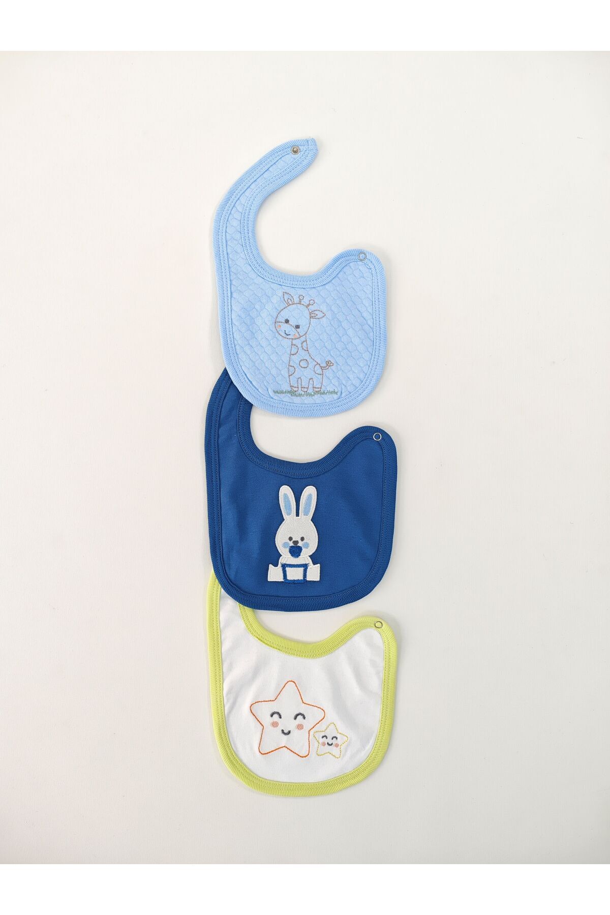 Tomuycuk-100% Cotton 3-Piece Baby Boy Bib Collar Baby Bib Double Layer Snaps Scarf Drool Bib 4