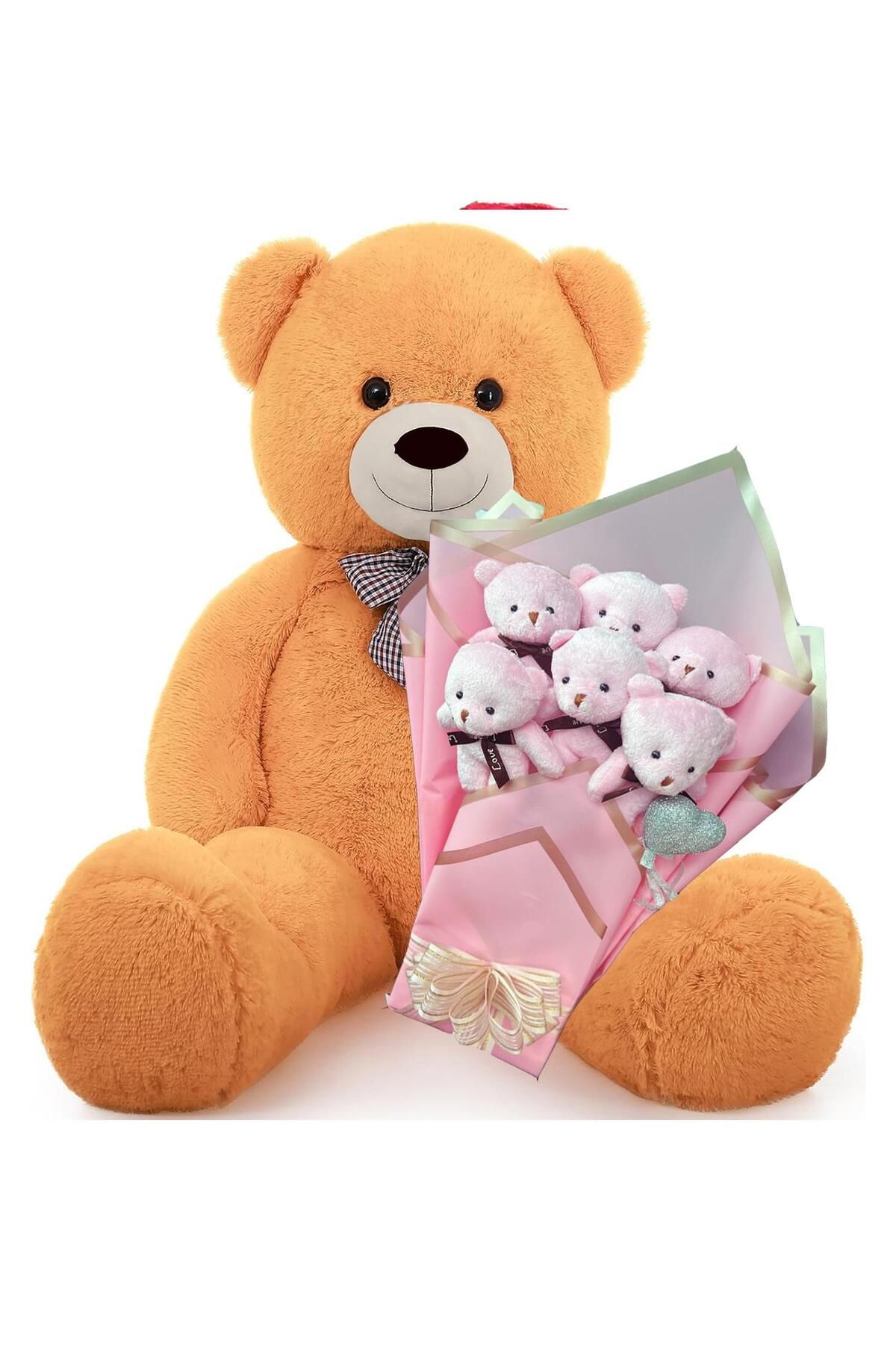 Sole Sevimli 90 cm Peluş Ayı ile Pembe Konsept Romantik Peluş Ayıcık Buketi