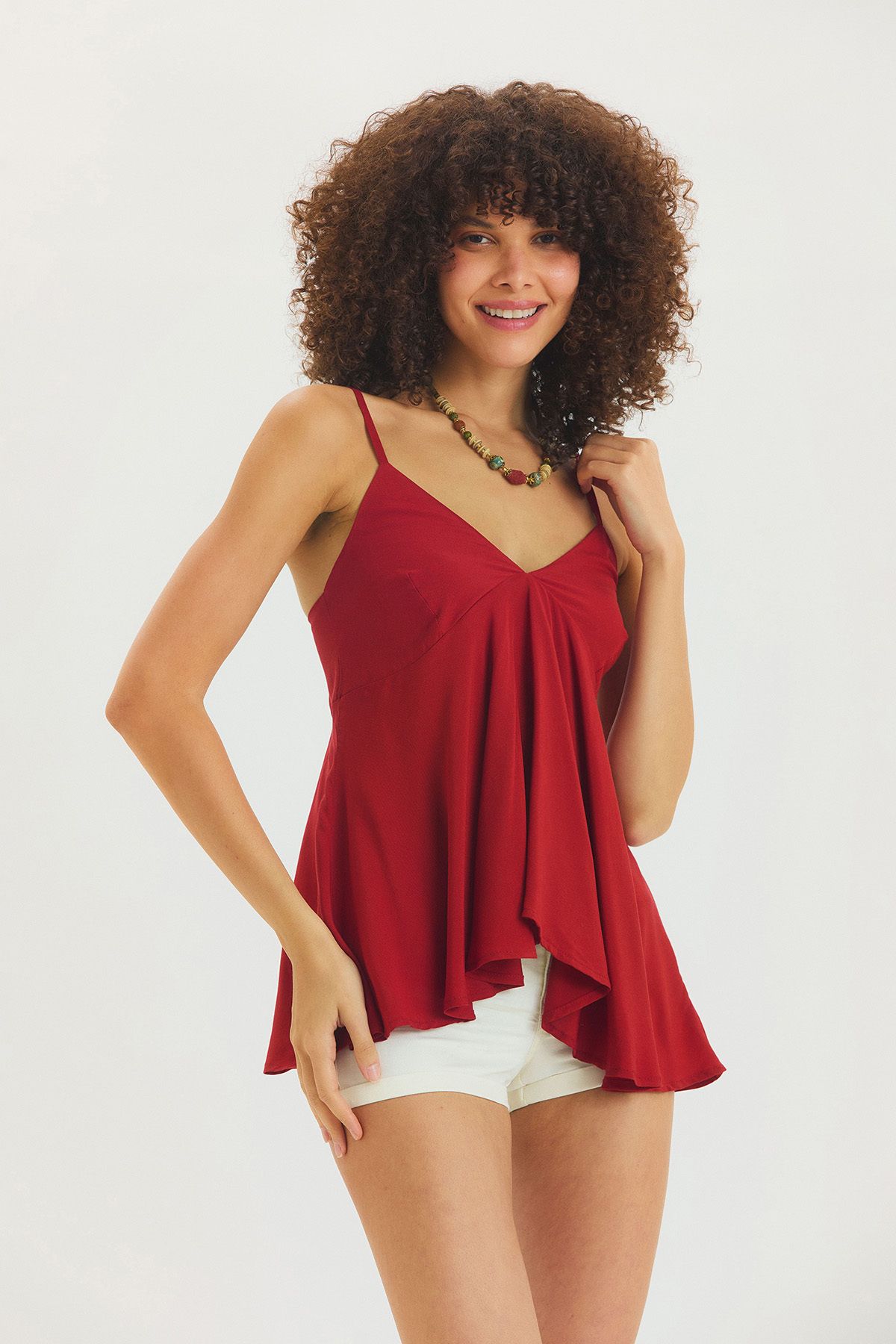 Clandestino-V-Neck Strappy Summer Bohemian Blouse Tile 1