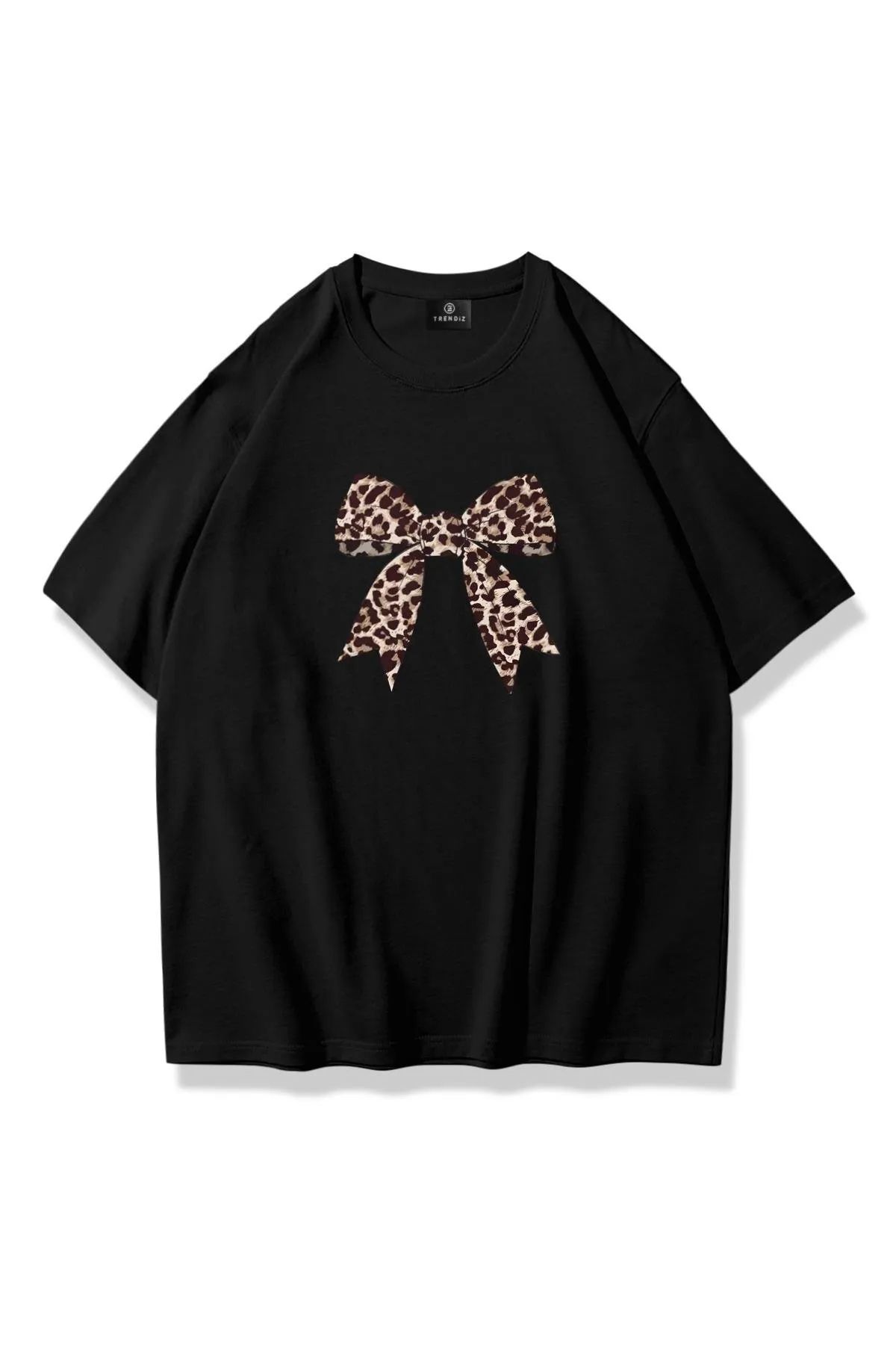 Machetta Kadın Leopar Kurdele Baskılı Oversize %100 Pamuk T-shirt