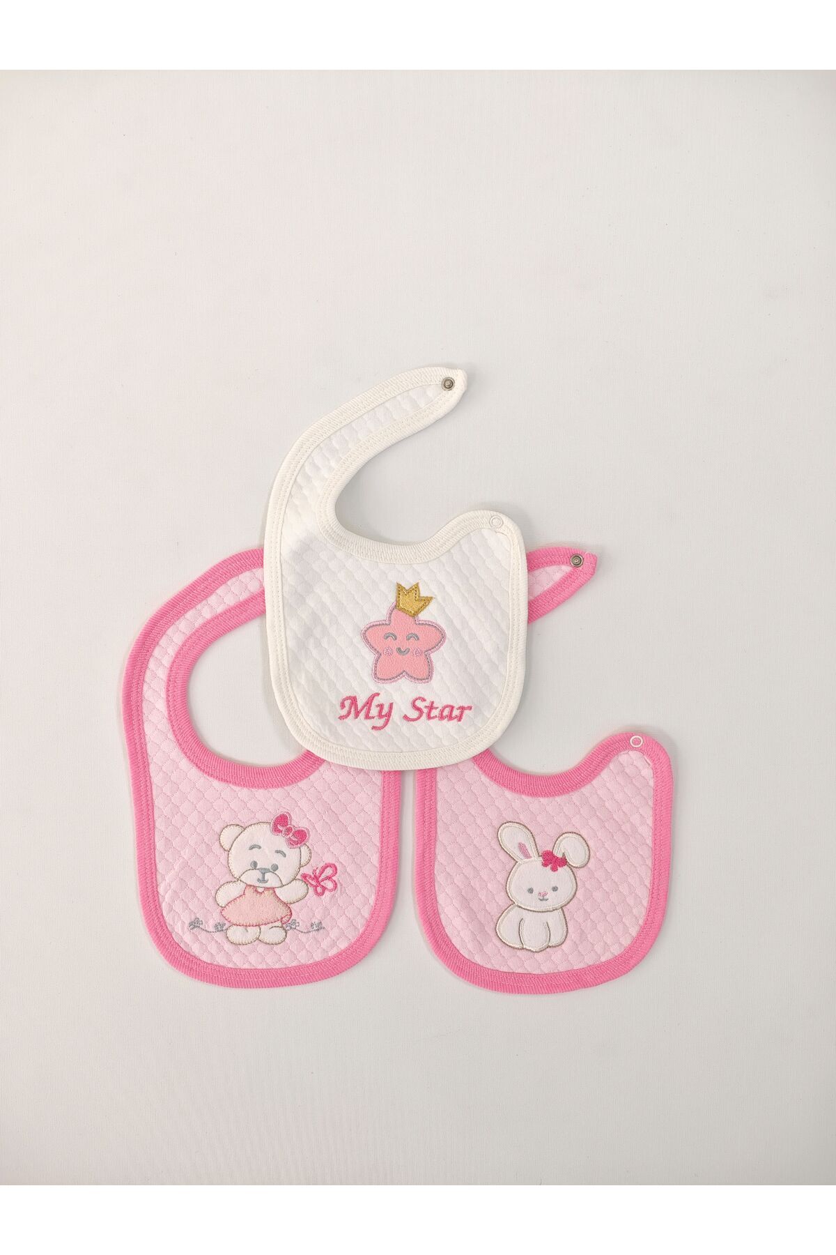 Tomuycuk-100% Cotton 3-Piece Baby Girl Bib Collar Baby Bib Double Layer Snap Scarf Drool Bib 8