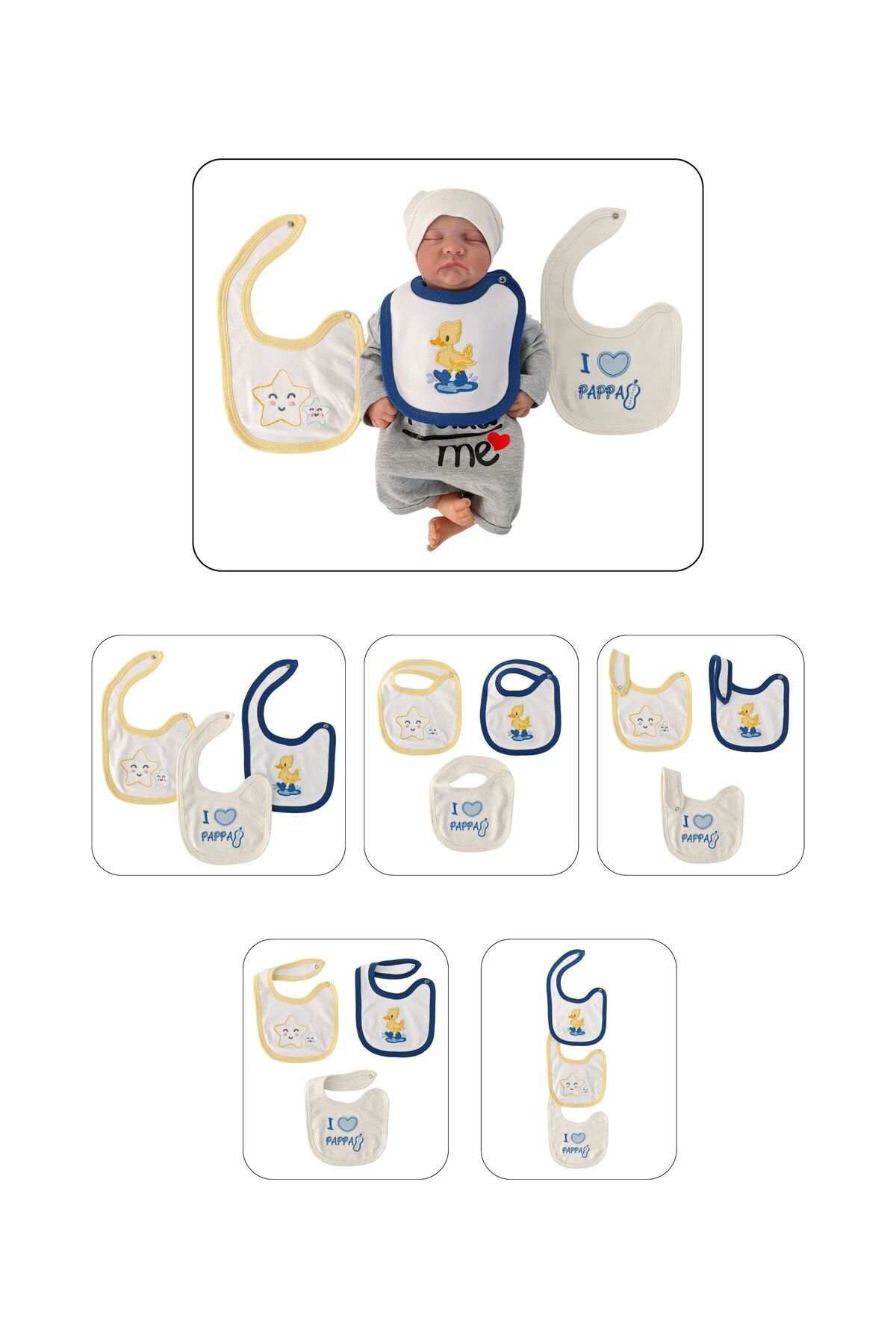 Tomuycuk-K%100 Cotton 3-Piece Baby Boy Bib Collar Baby Bib Double Layer Snaps Scarf Drool Bib 2