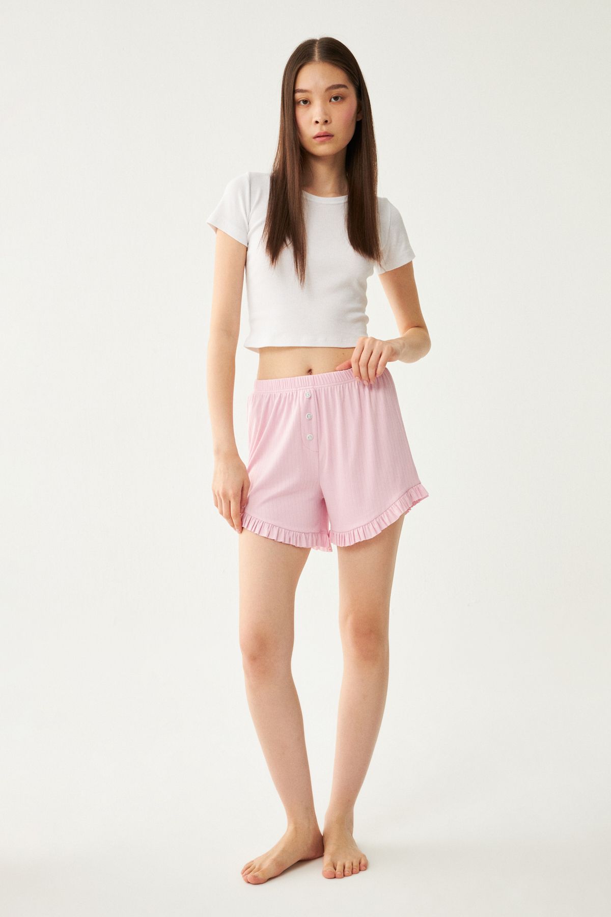 nulu-Women's Pink Frilly Dublin Single Pajama Shorts 3