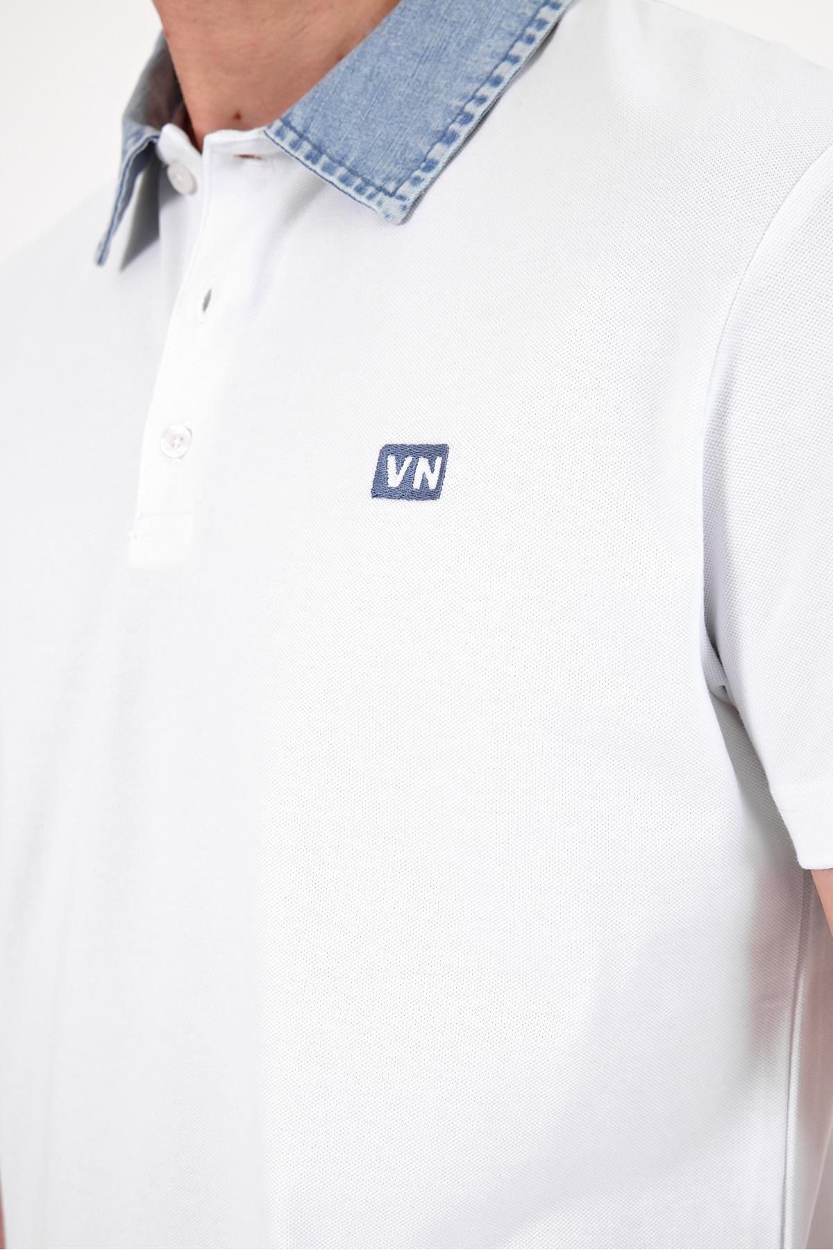 VENA-Tricou pentru bărbați Marco, alb, cu guler în formă obișnuită, cu detalii din piqué 3