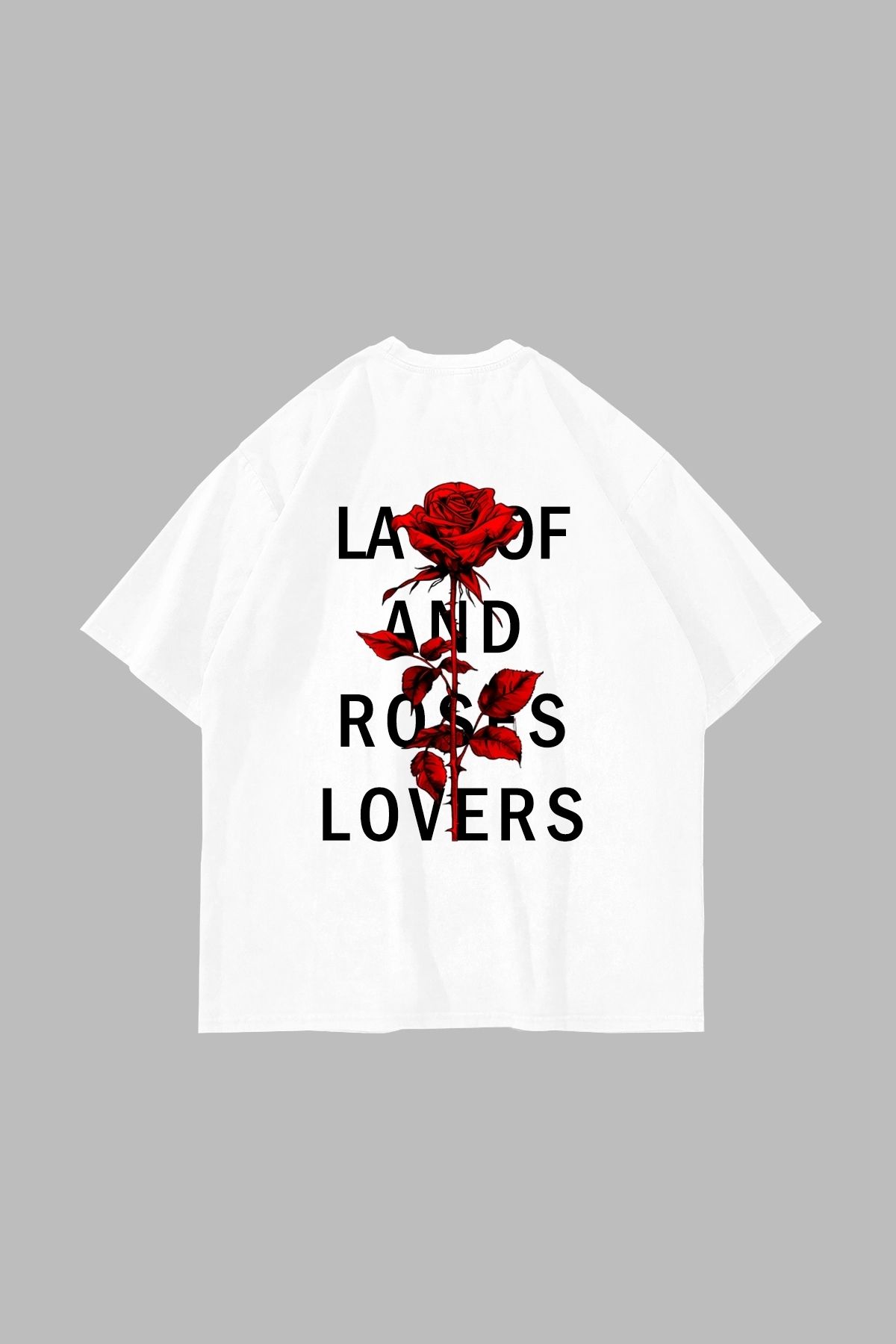 Bak Moda Roses Lovers Baskılı Oversize Unisex Beyaz Tshirt