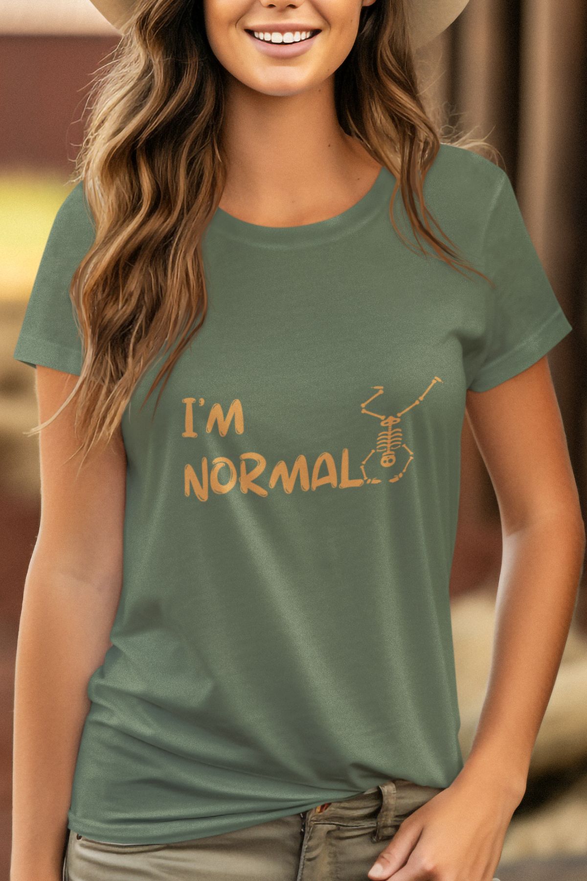 qoeuyl boutique I 'm normal İskelet Baskılı Eğlenceli Hediyelik Renkli Unisex T-Shirt