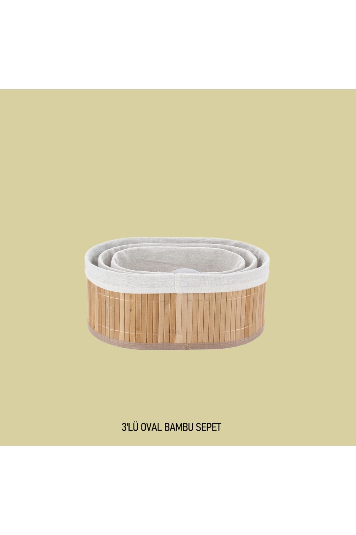 EVELIZA 3'LÜ BAMBU OVAL BAMBU SEPET