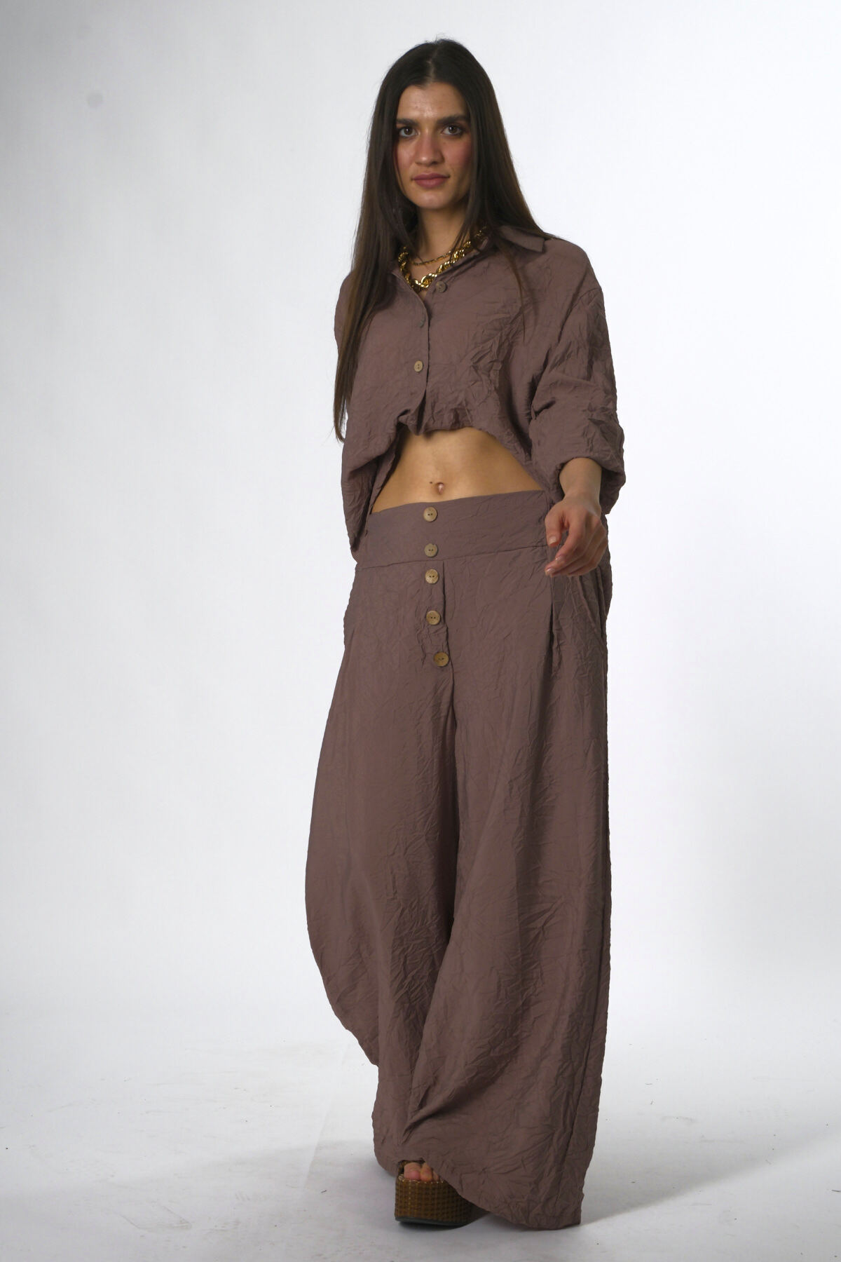 ABBRA-Women's Button Detailed Wrinkle Suit 5