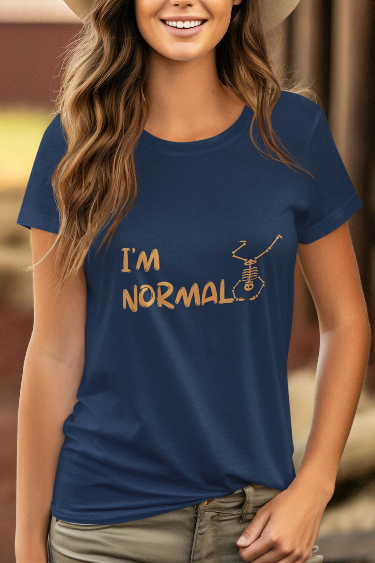 qoeuyl boutique I 'm normal İskelet Baskılı Eğlenceli Hediyelik Renkli Unisex T-Shirt