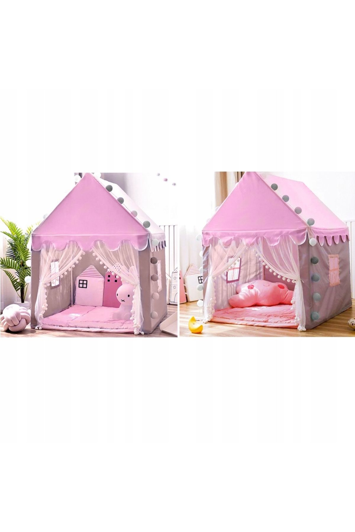zola-Children's playhouse with lights, Zola®, windows, grey with pink, 130 x 100 x 115 cm 8
