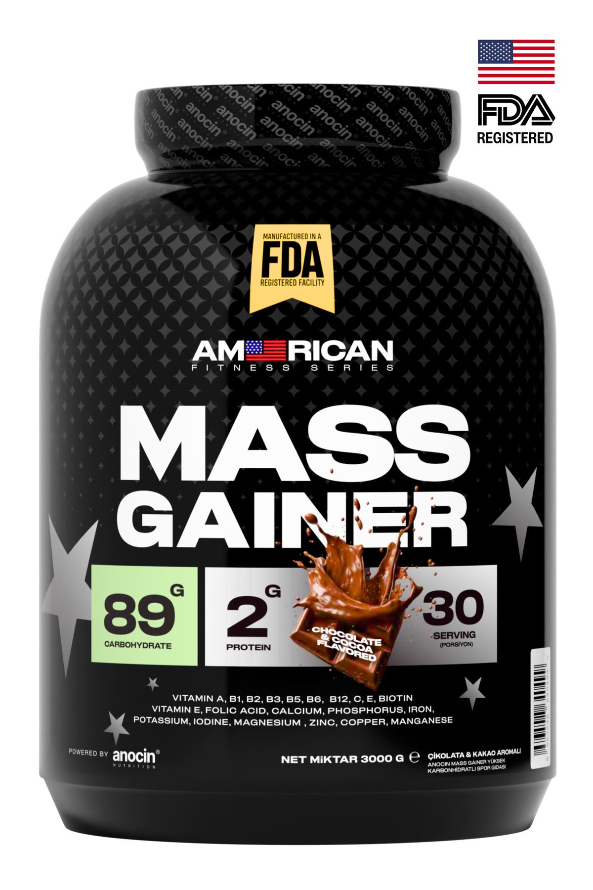 anocin Mass Gainer 3000 Gr Çikolata Aromalı Kilo Almaya Yardımcı Hacim Kütle Kas Artırma
