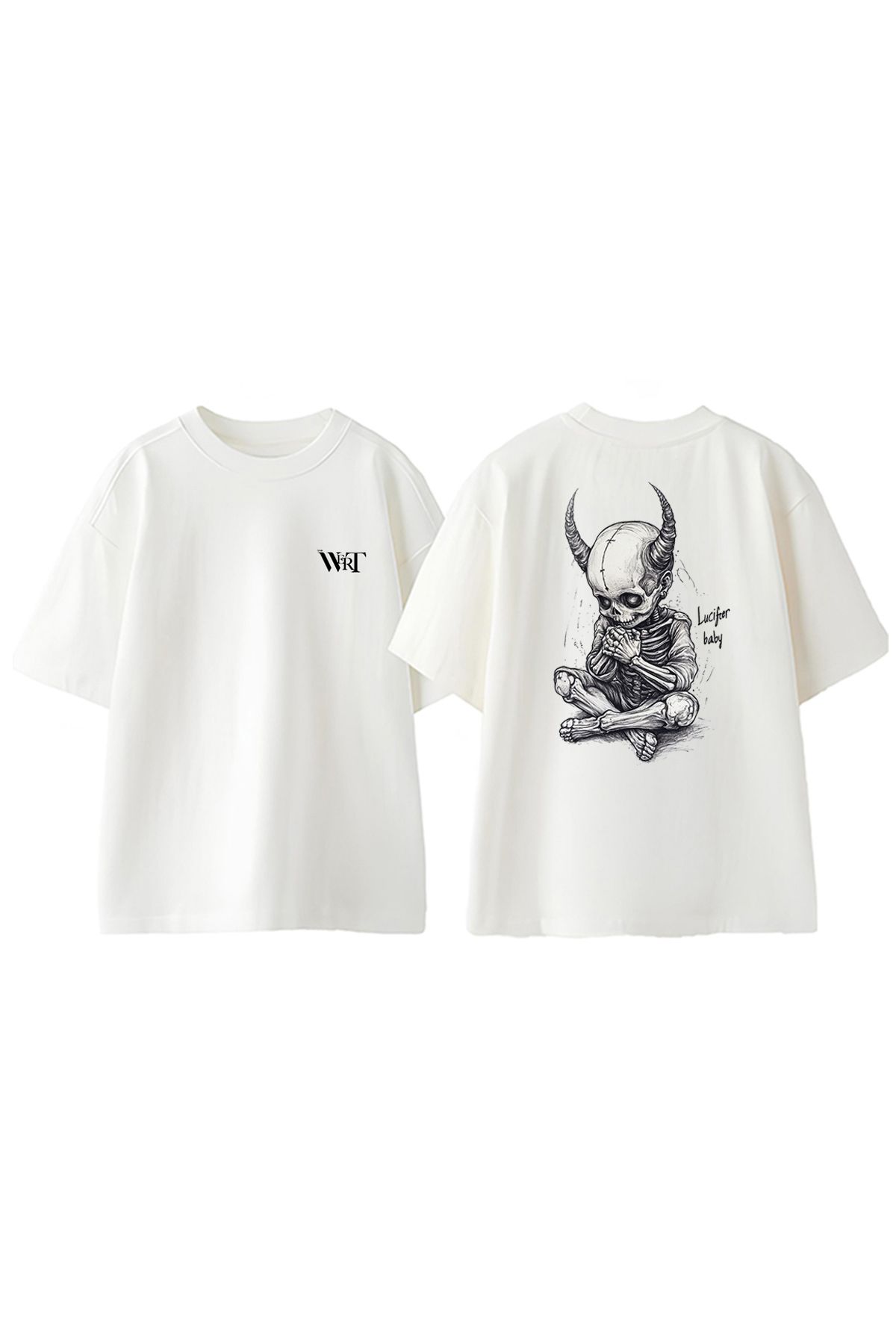 THEWERT Lucifer Baby Tasarım Sırt Baskılı Pamuk Beyaz Oversize T-shirt