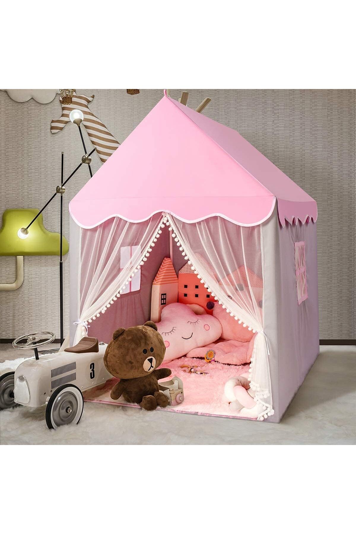 zola-Children's playhouse with lights, Zola®, windows, grey with pink, 130 x 100 x 115 cm 14