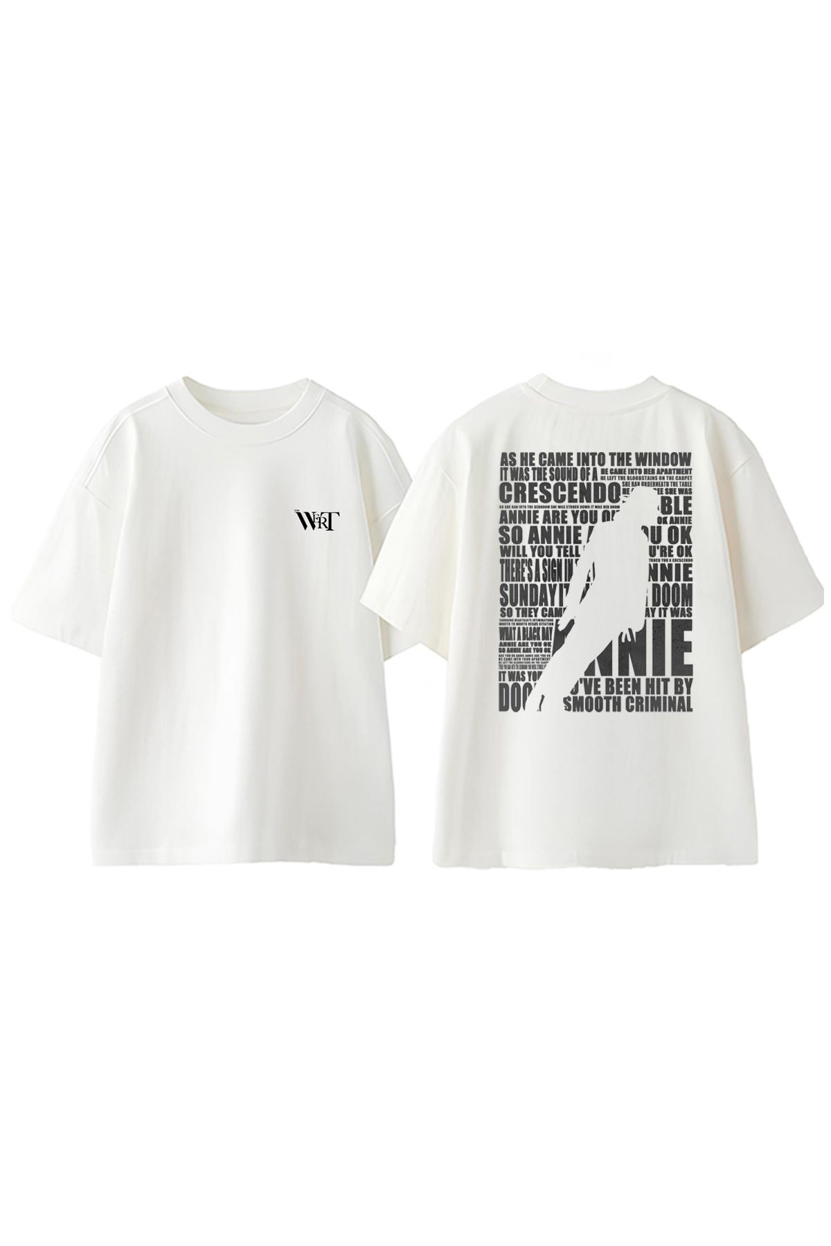 THEWERT Michael Jackson Gri Tasarım Sırt Baskılı Pamuk Beyaz Oversize T-shirt