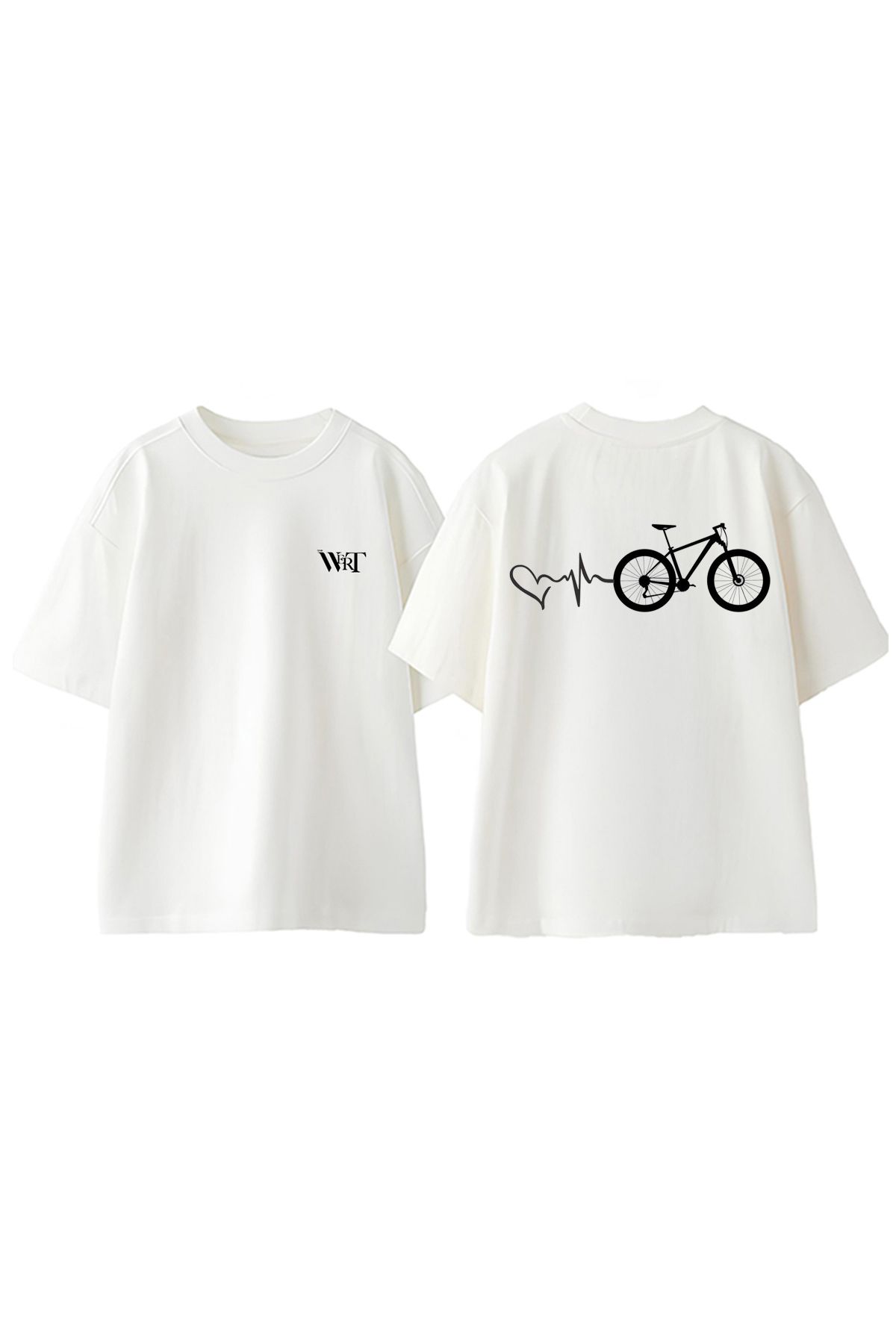 THEWERT Love Bike Tasarım Sırt Baskılı Pamuk Beyaz Oversize T-shirt