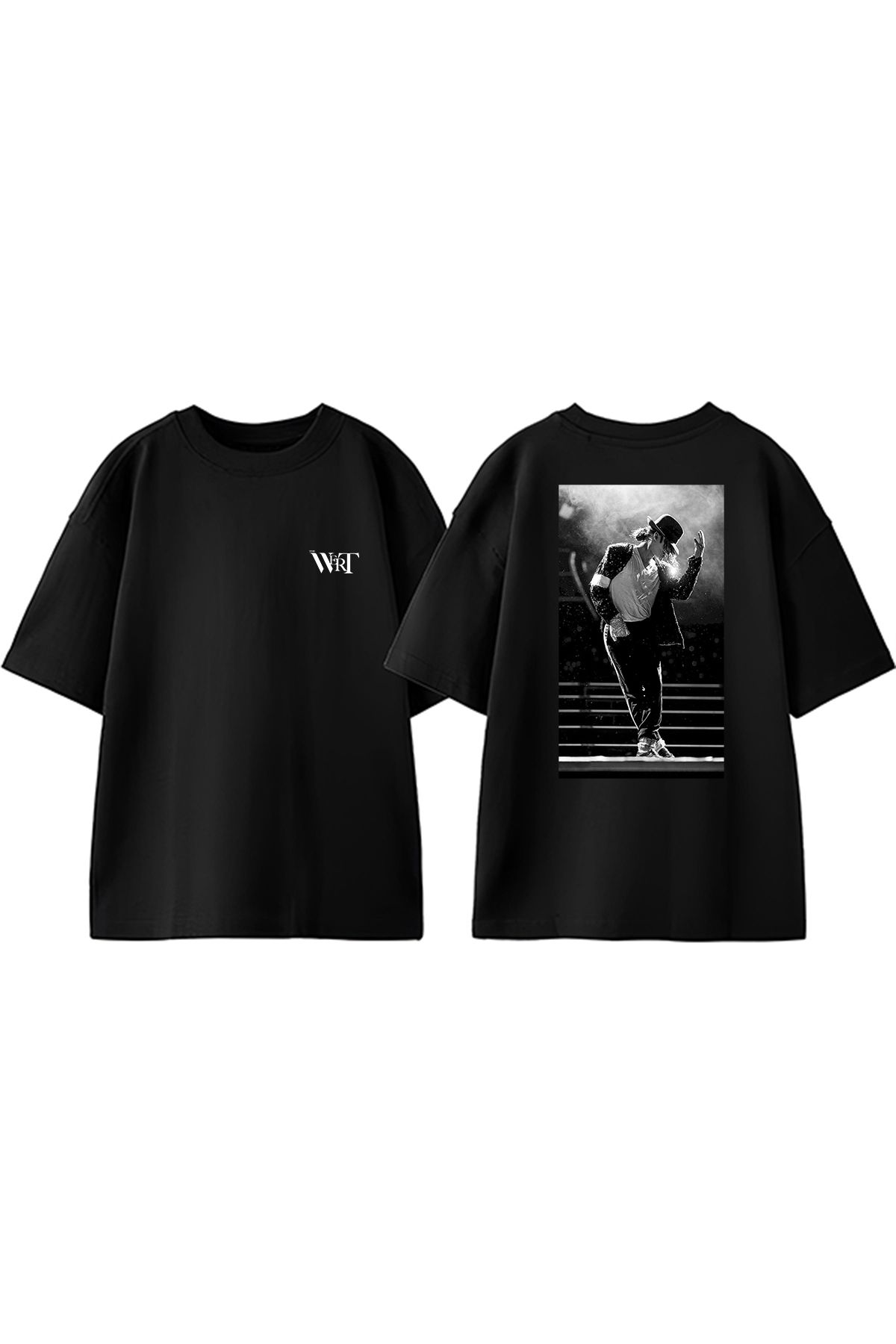 THEWERT Michael Jackson 1 Tasarım Sırt Baskılı Pamuk Siyah Oversize T-shirt