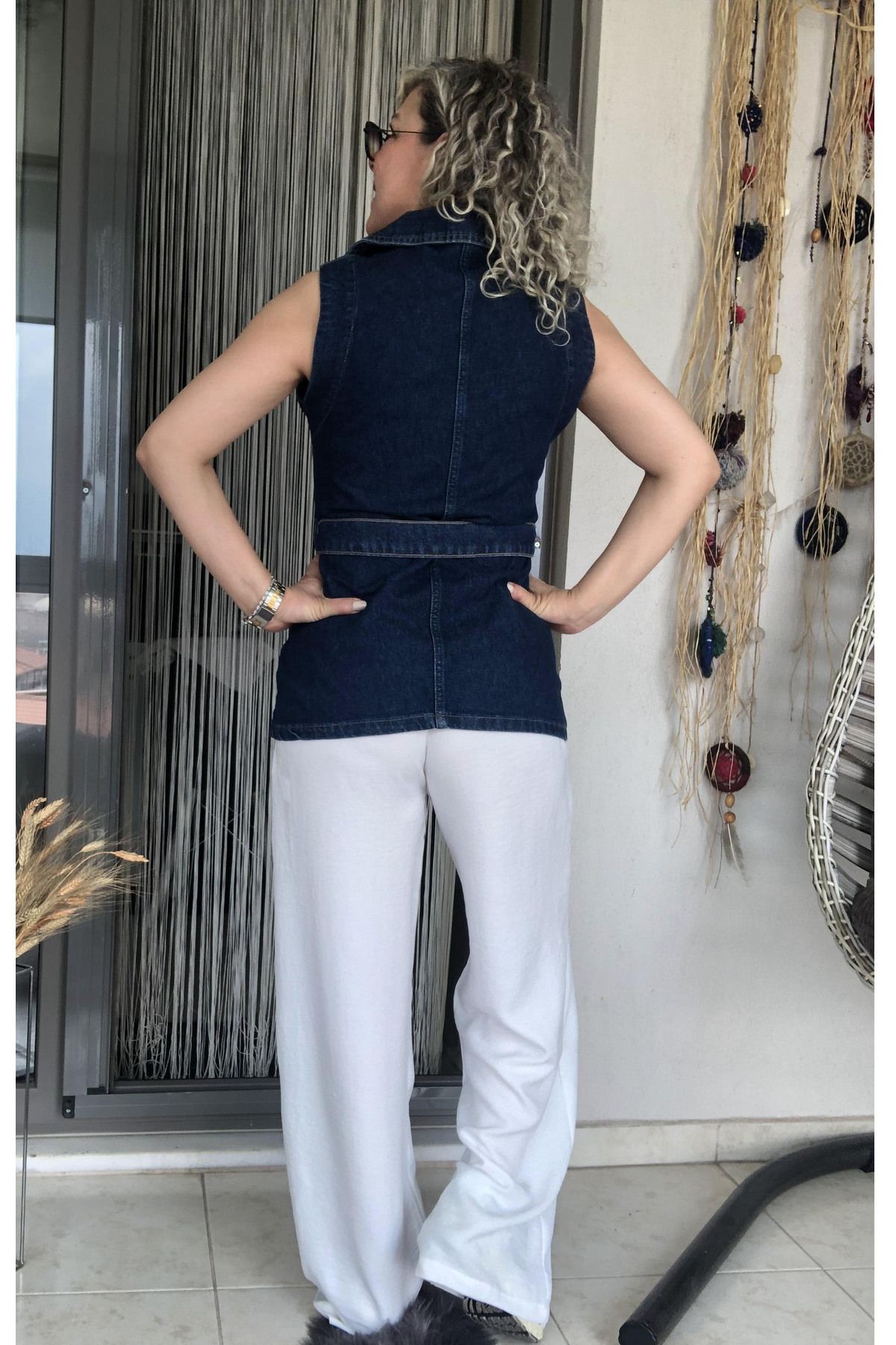 Dila Butik-Stylish Button Detail Denim Vest 7