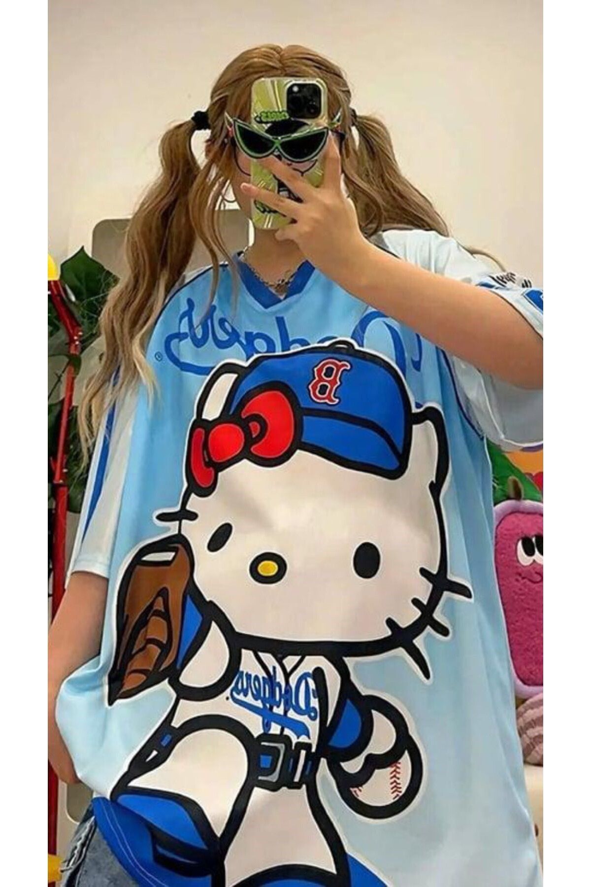 SEFUR Helo Kıty Unisex Baseball Forma T-shirt Dodgers
