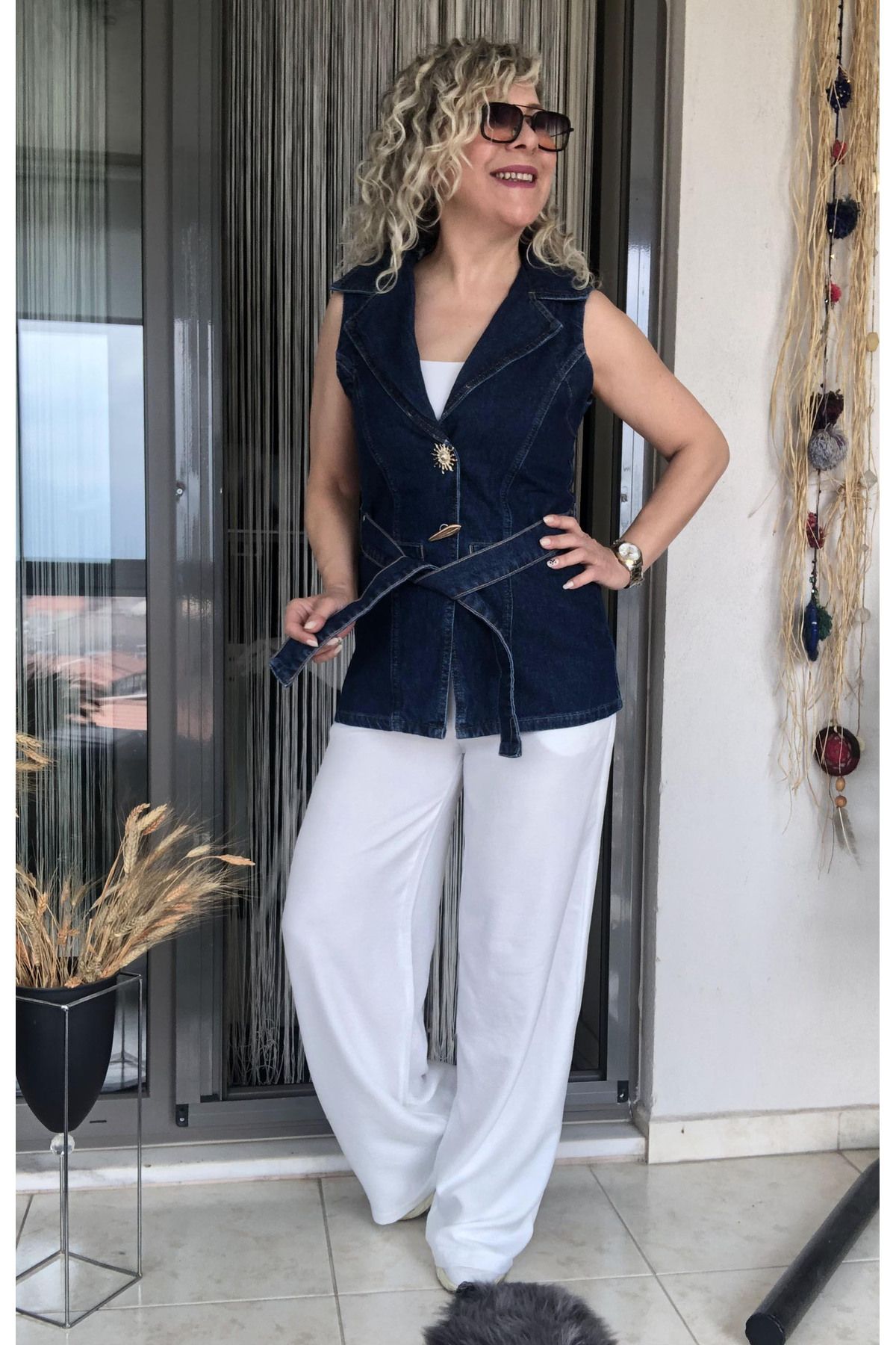 Dila Butik-Stylish Button Detail Denim Vest 6
