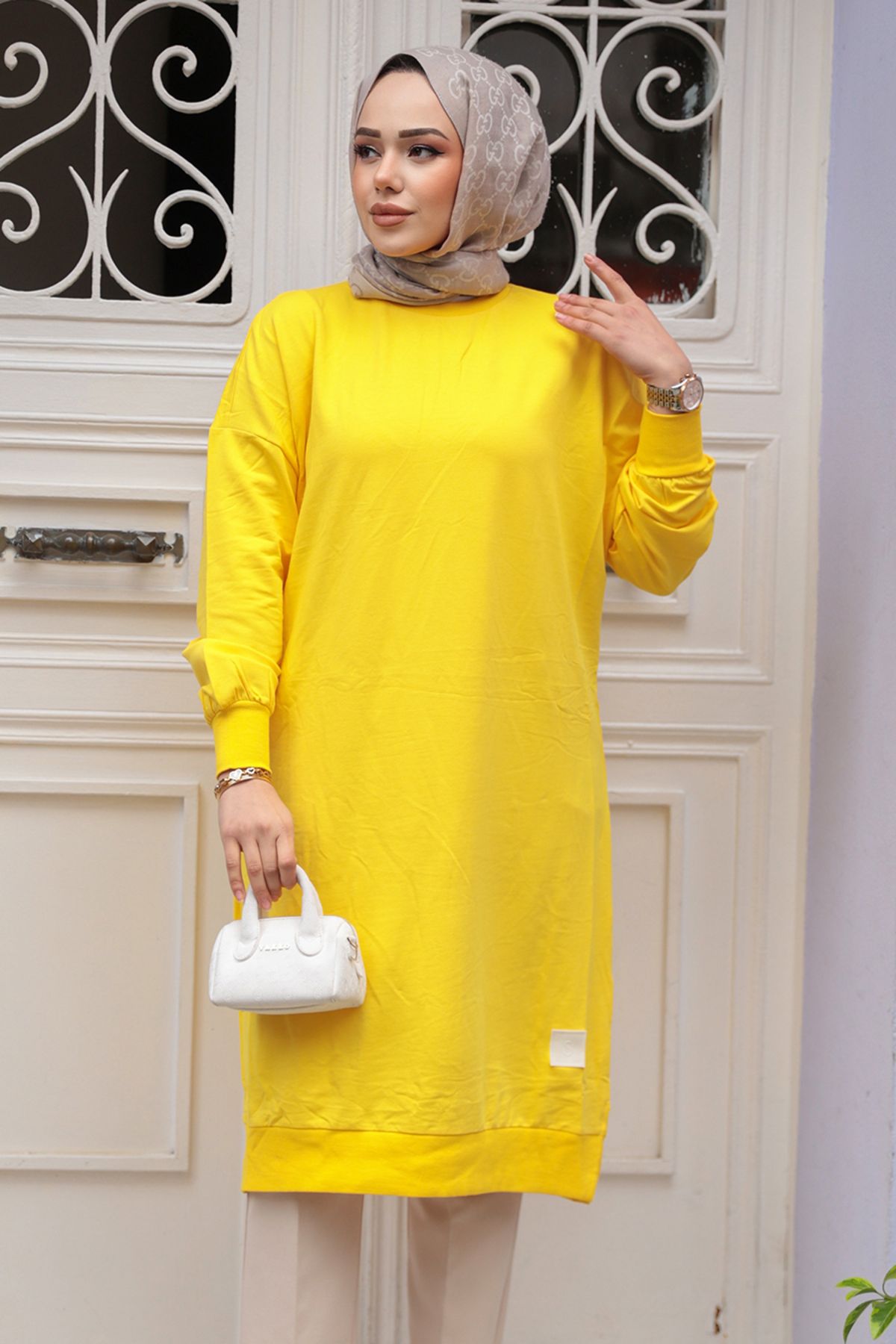 Neva Style-30645Sr Model Yellow Hijab Tunic 1