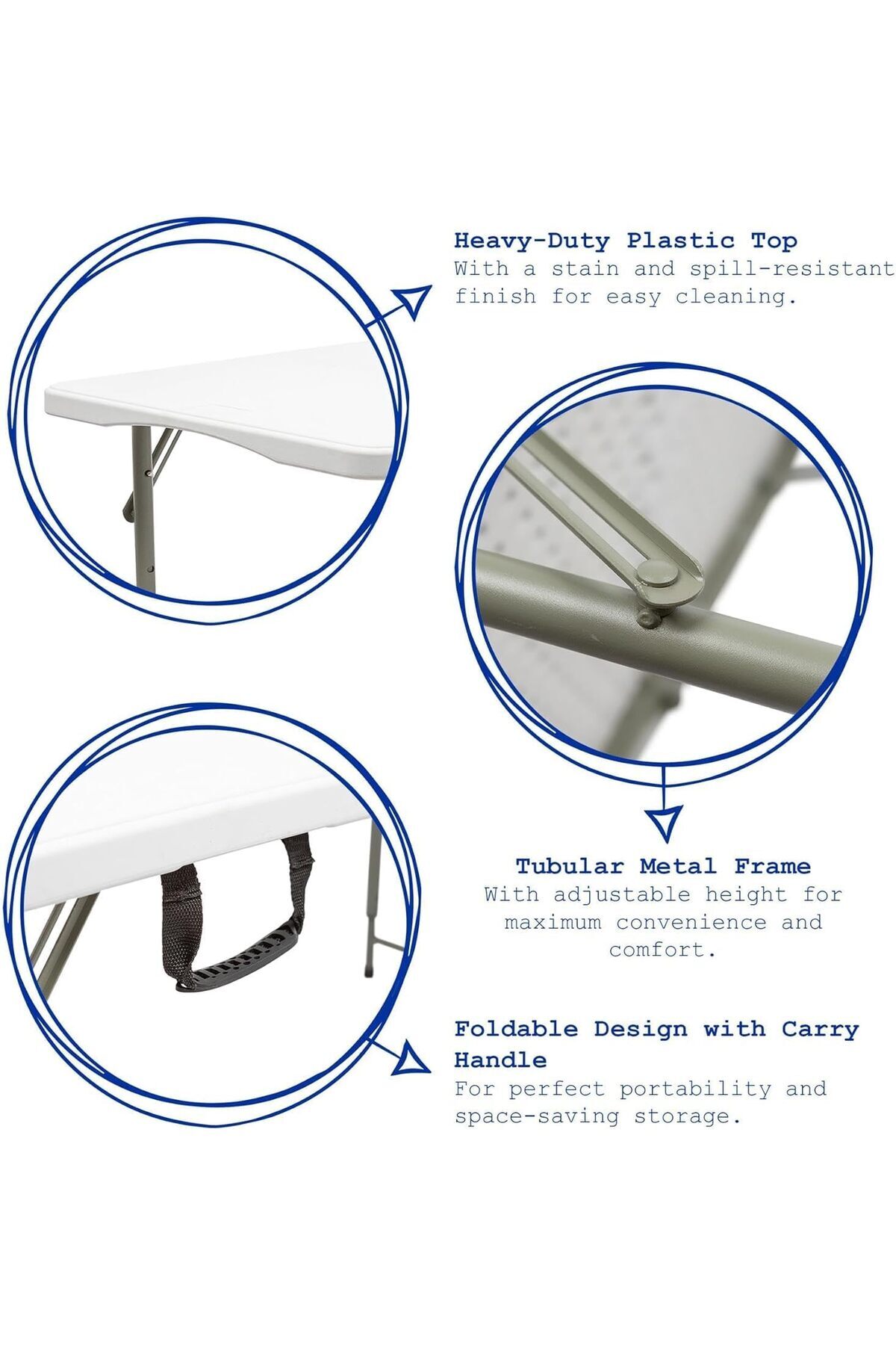 طاولة مستطيلة قابلة للطي 120 سم من اكتن، بلاستيك، أبيض