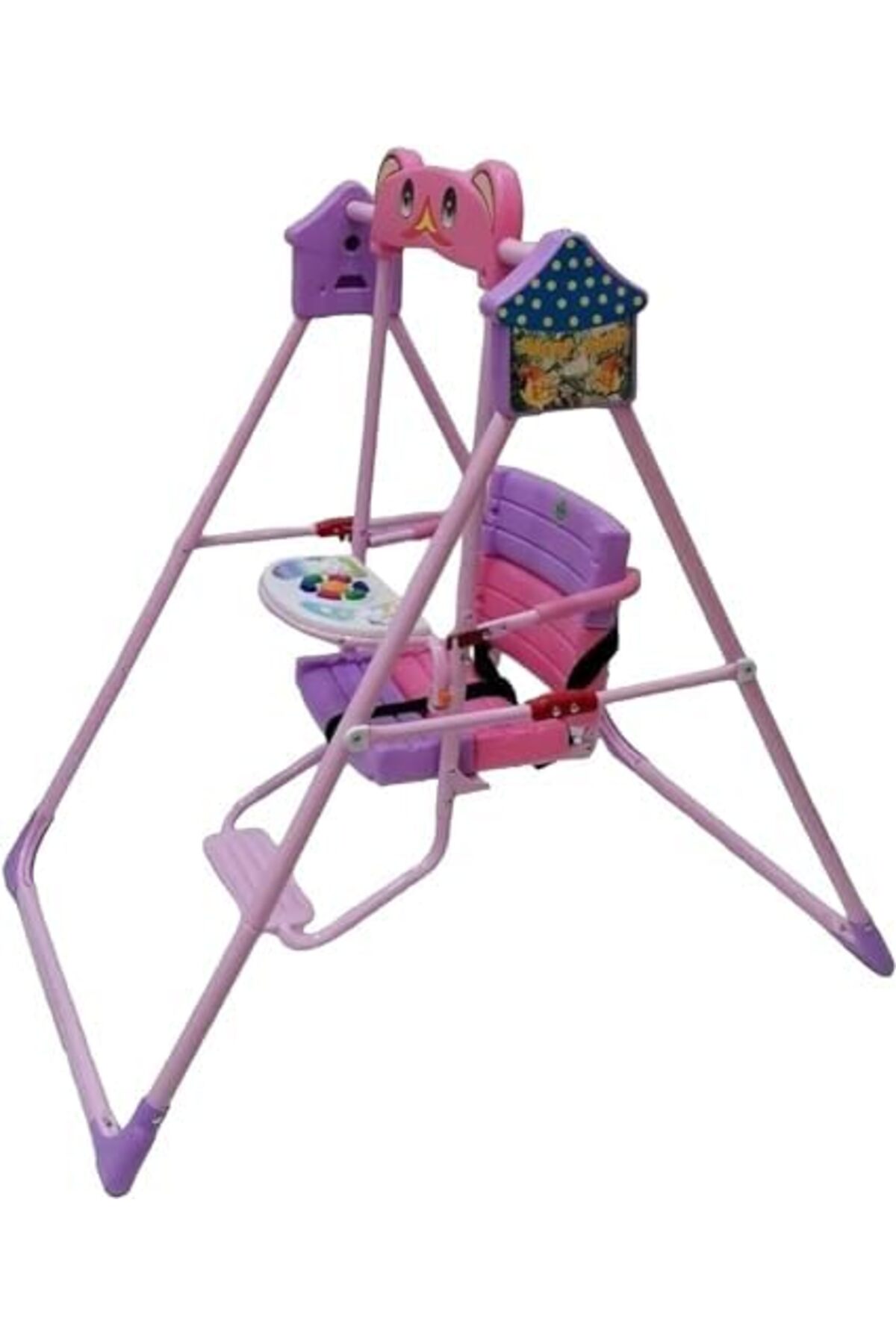 أرجوحة أطفال مع مقعد أمان، يمكن استخدامها في الأماكن المغلقة أو الهواء الطلق أو الفناء الخلفي، للأطفال، الرضع، وردي