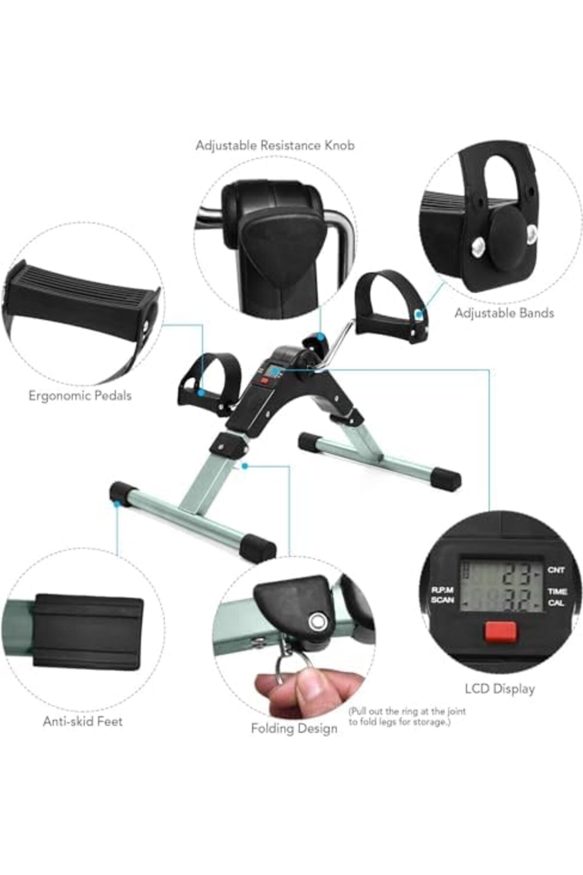 جهاز تمارين منزلي محمول قابل للطي مزود بدواسات وشاشة LCD
