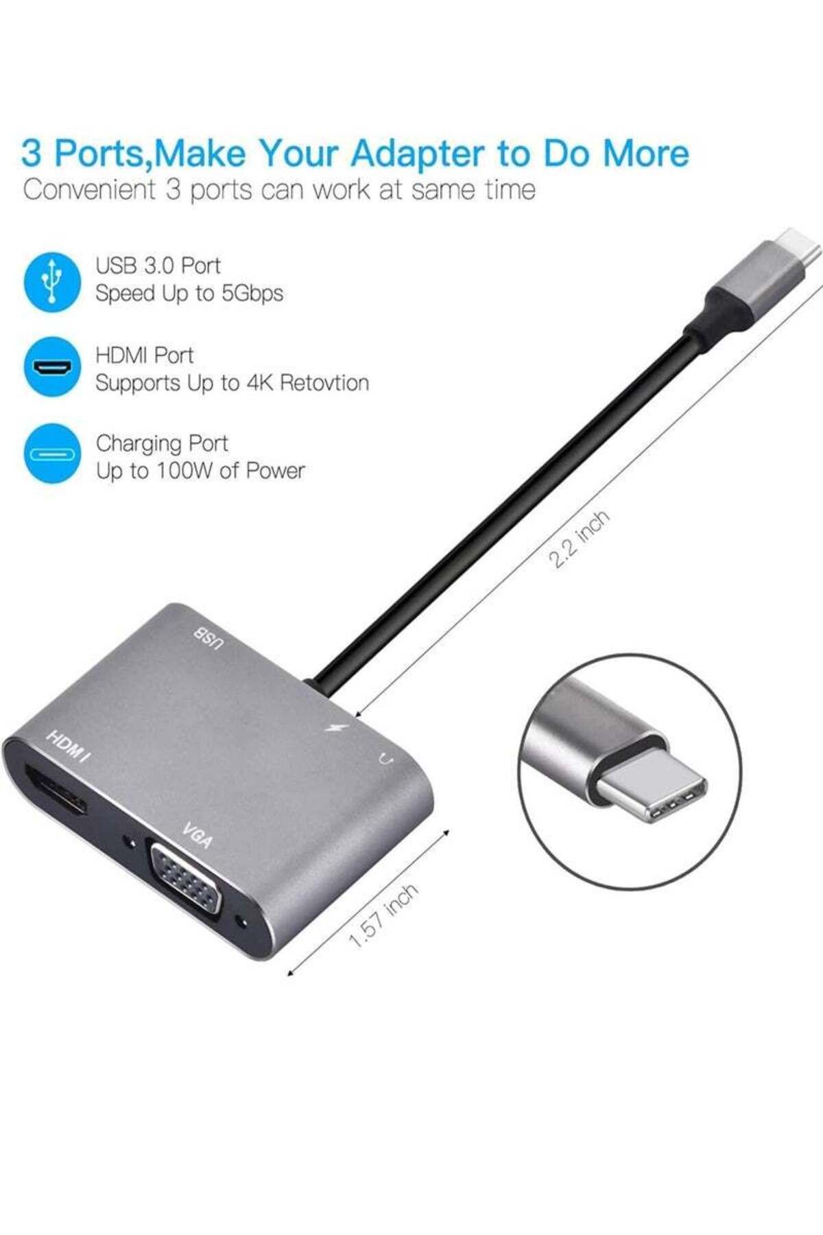 Go-Des-USB C Hub Adapter Multiport 5 in 1 VGA to HDMI Adapter with 4K HDMI, VGA,100W Power Delivery 5