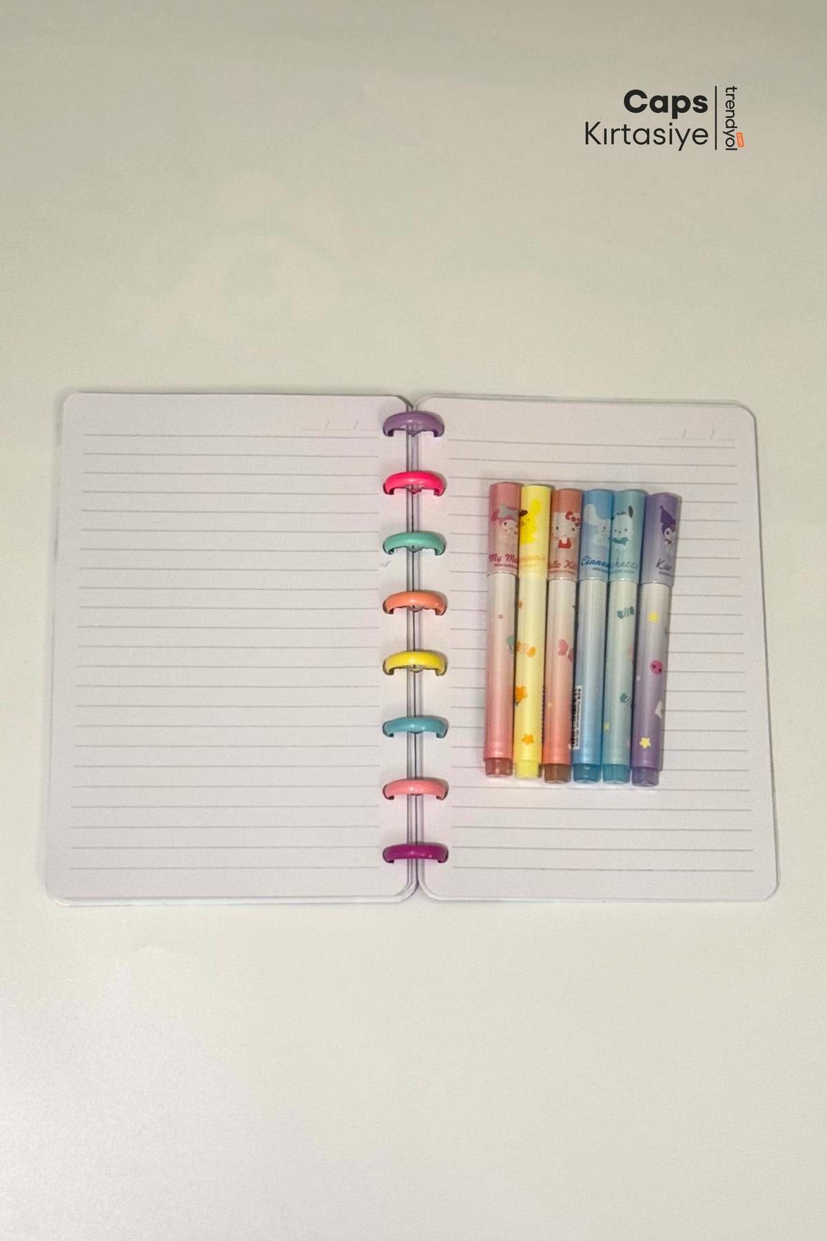 caps office-Sanrio Character Themed 160 Page Heart Notebook & Highlighter Stationery Set – Kuromi, My Melody 2