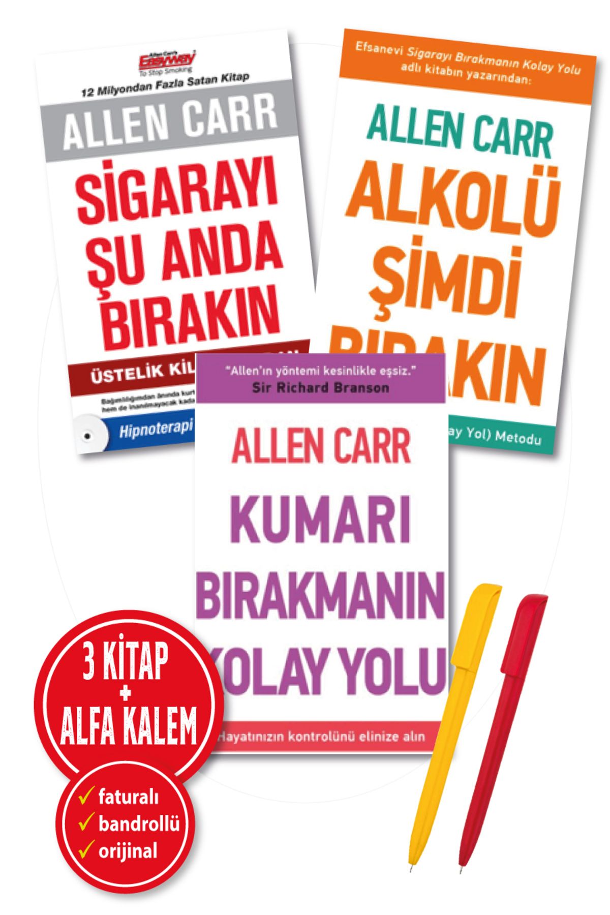 Butik Yayınları Alfa Kalem+ Allen Carr 3 Kitap (Kumarı Bırakmanın Kolay Yolu+Alkolü+Sigarayı Şu Anda Bırakın)