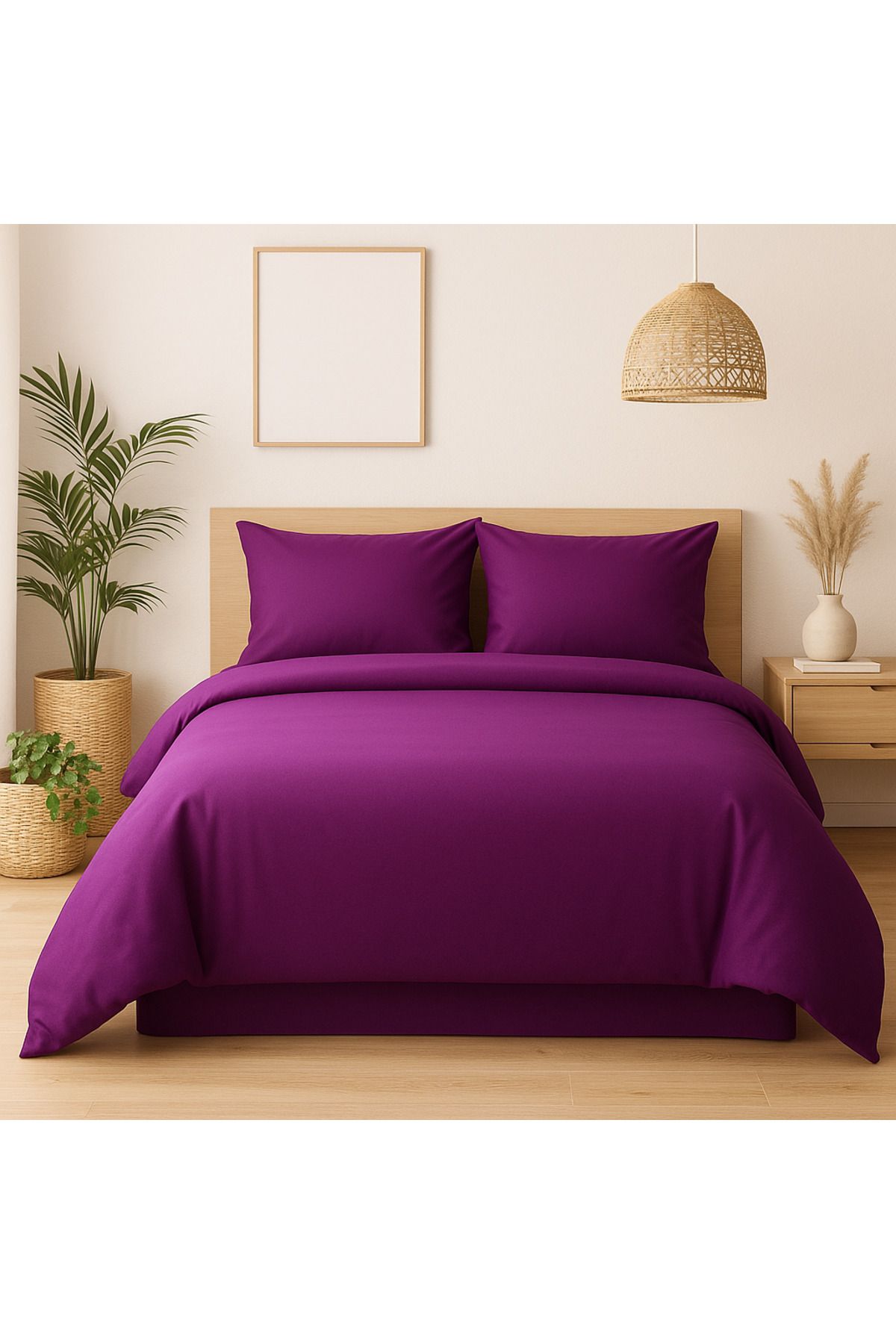 Prime Sleeks Tek Kişilik %100 Pamuk Nevresim Takımı 160x220 cm , Lastikli Çarşaflı Set, Mor