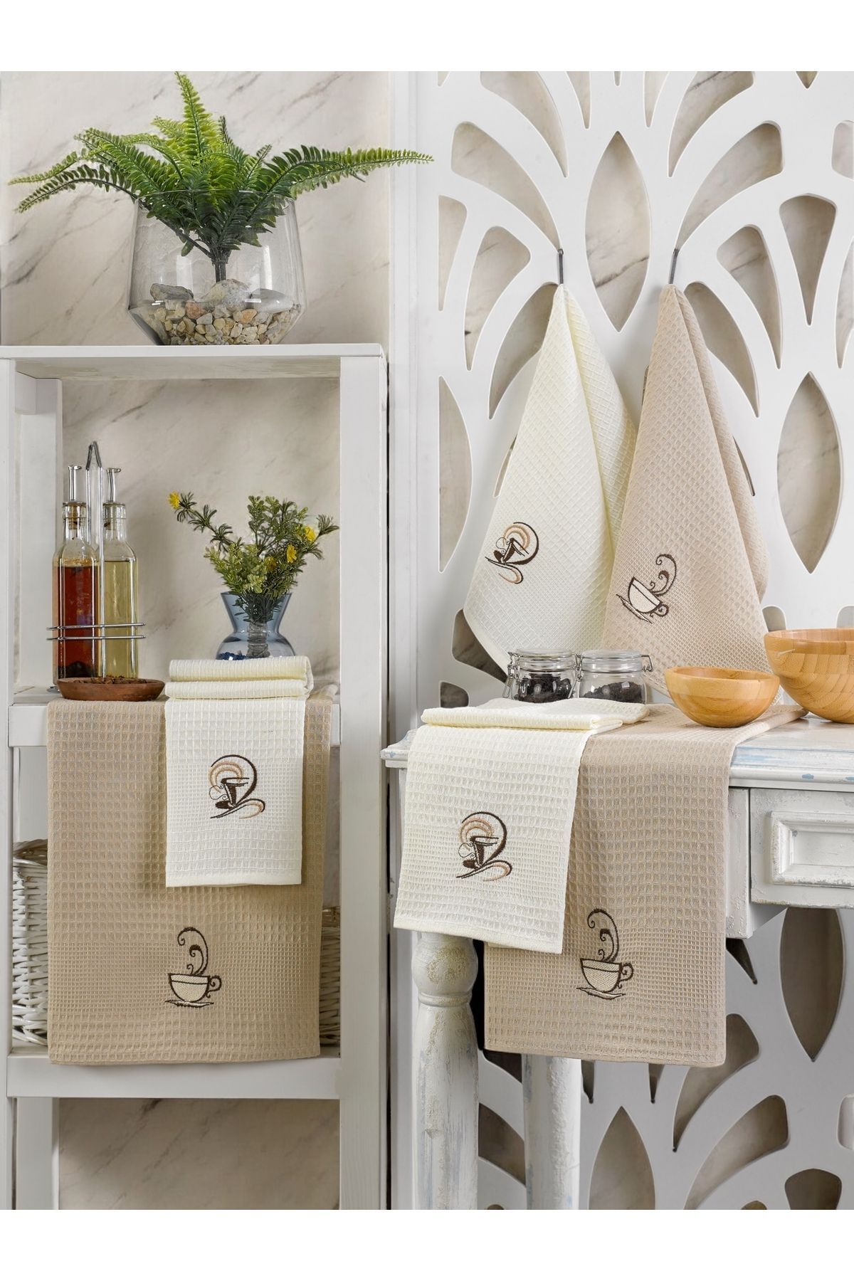 pepuza 6lı Kurulama Peçetesi Nakışlı 40x60 Mocha
