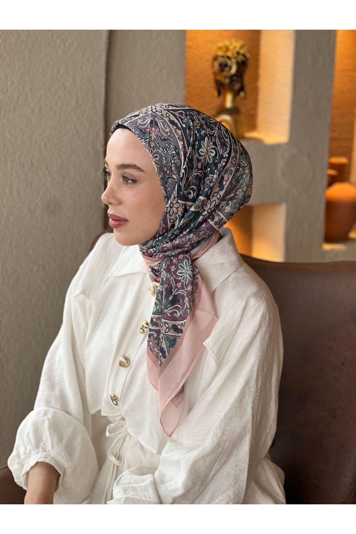 Modakaşmir-Flower Path Pattern Cotton Scarf 2