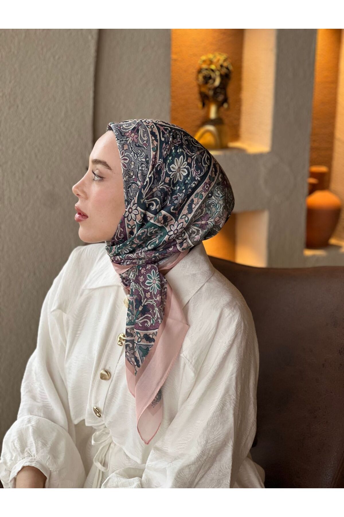Modakaşmir-Flower Path Pattern Cotton Scarf 3