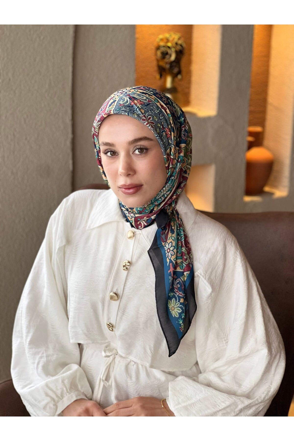 Modakaşmir-Flower Path Pattern Cotton Scarf 3