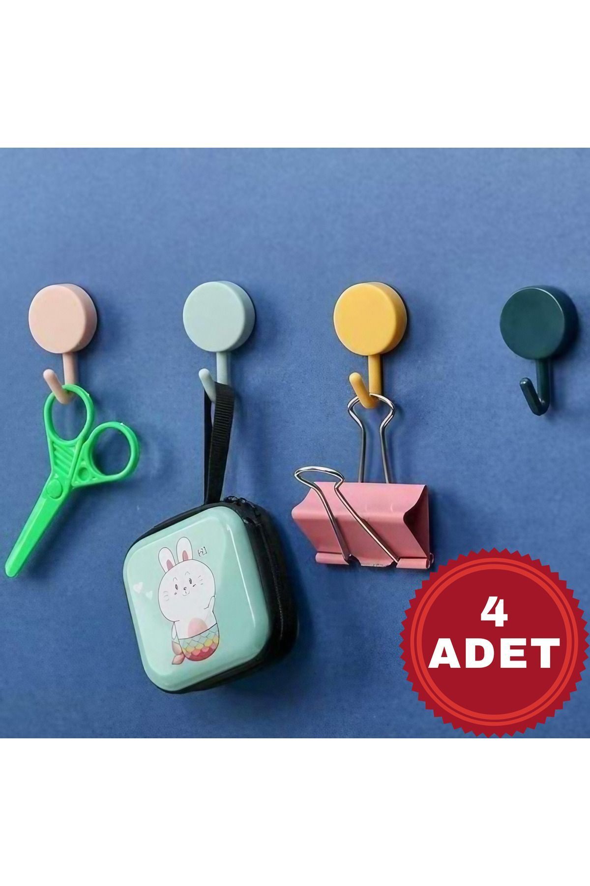 MUUN STORE Kendinden Yapışkanlı Renkli Duvar Askısı 4 Adet