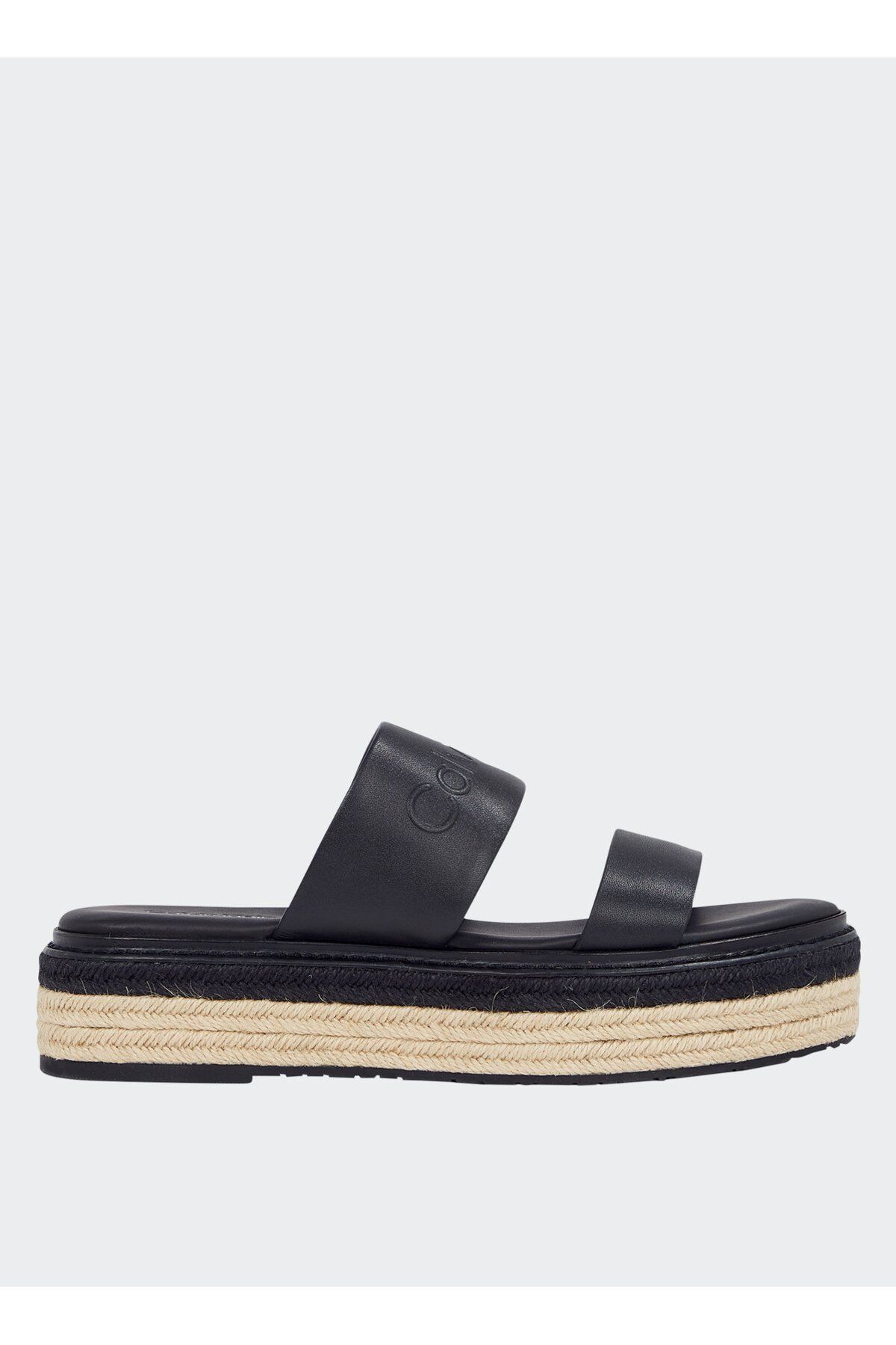 Calvin Klein-Women's Thick Heel Straw Heel Double Strap Comfortable Black Slippers Hw0Hw02374-Beh 1