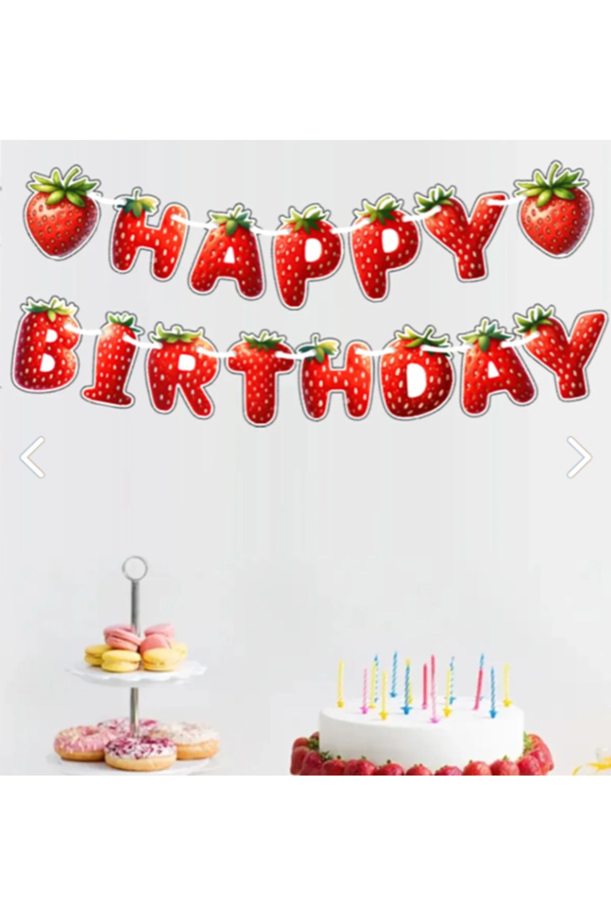 Hiras Dizayn Happy Birthday 15 Parça Çilek Temalı Happy Birthday Banner Afişi Doğum Günü Süsü Kalın Karton