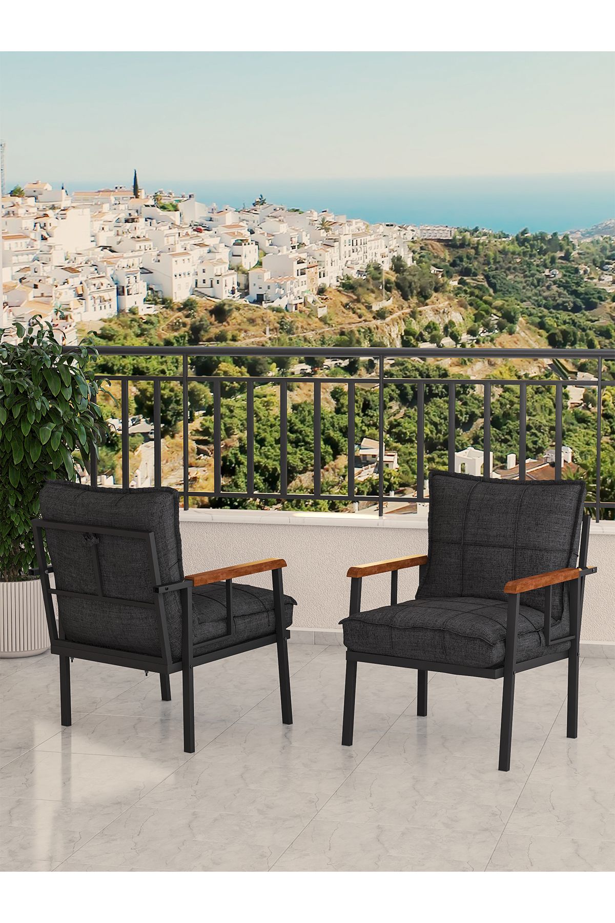 Mygusi Modern Balkon, Bahçe, Cafe, Metal Koltuk, Kanepe Tekli - Antrasit