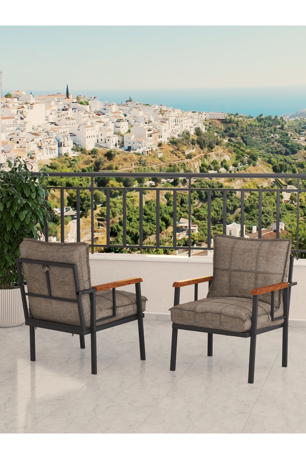 Mygusi Modern Balkon, Bahçe, Cafe, Metal Koltuk, Kanepe Tekli - Cappucino