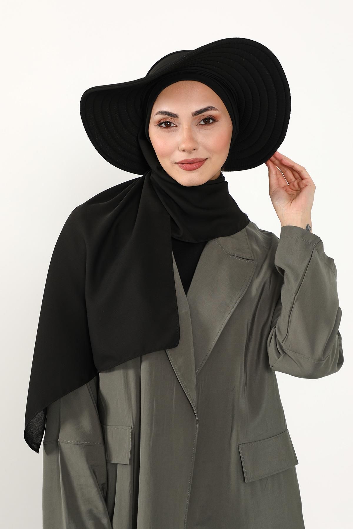 Aisha's Design-عمامة شال كريب عملية مع قبعة فيونكة خلفية قابلة للإزالة، SS-9 7