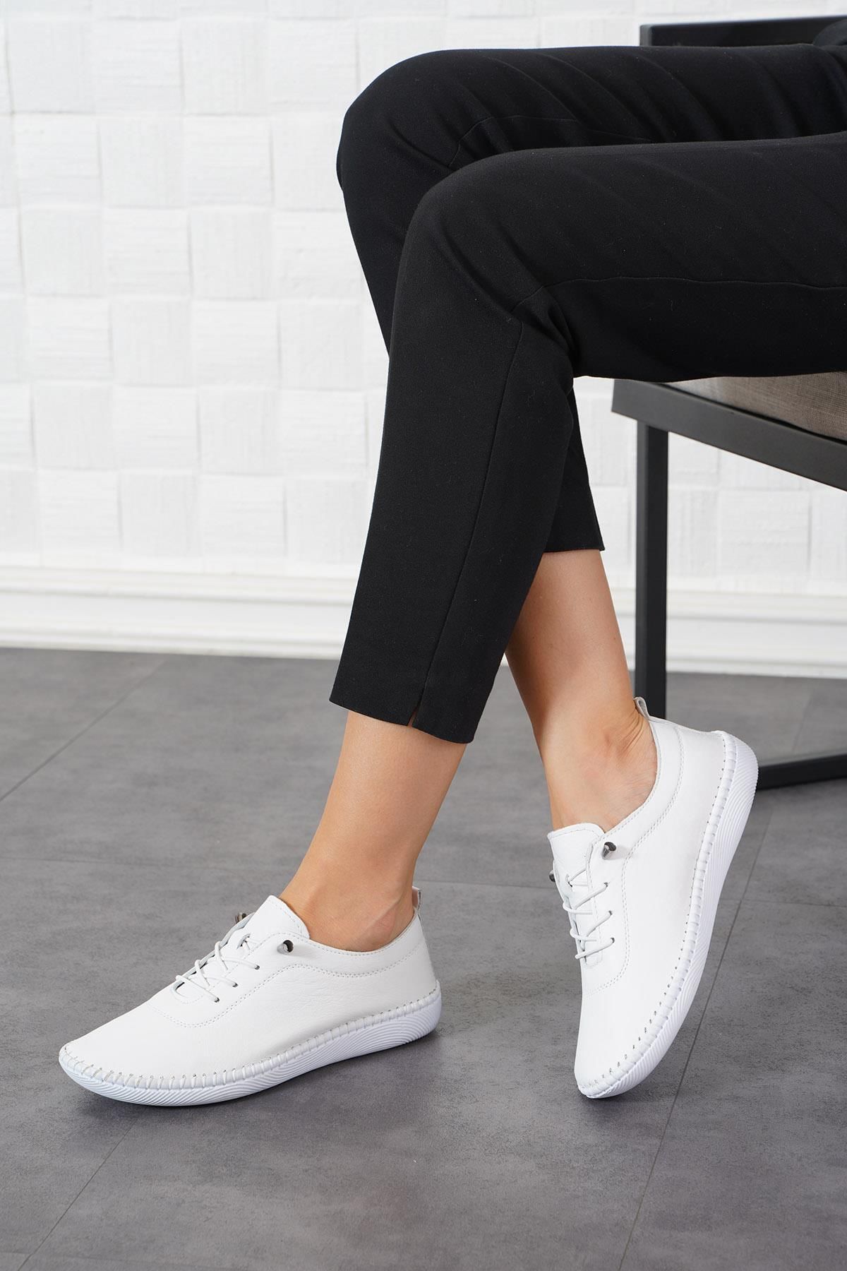 Moda Pie-Pantofi de damă din piele naturală cu talpă Negade, piele albă 4