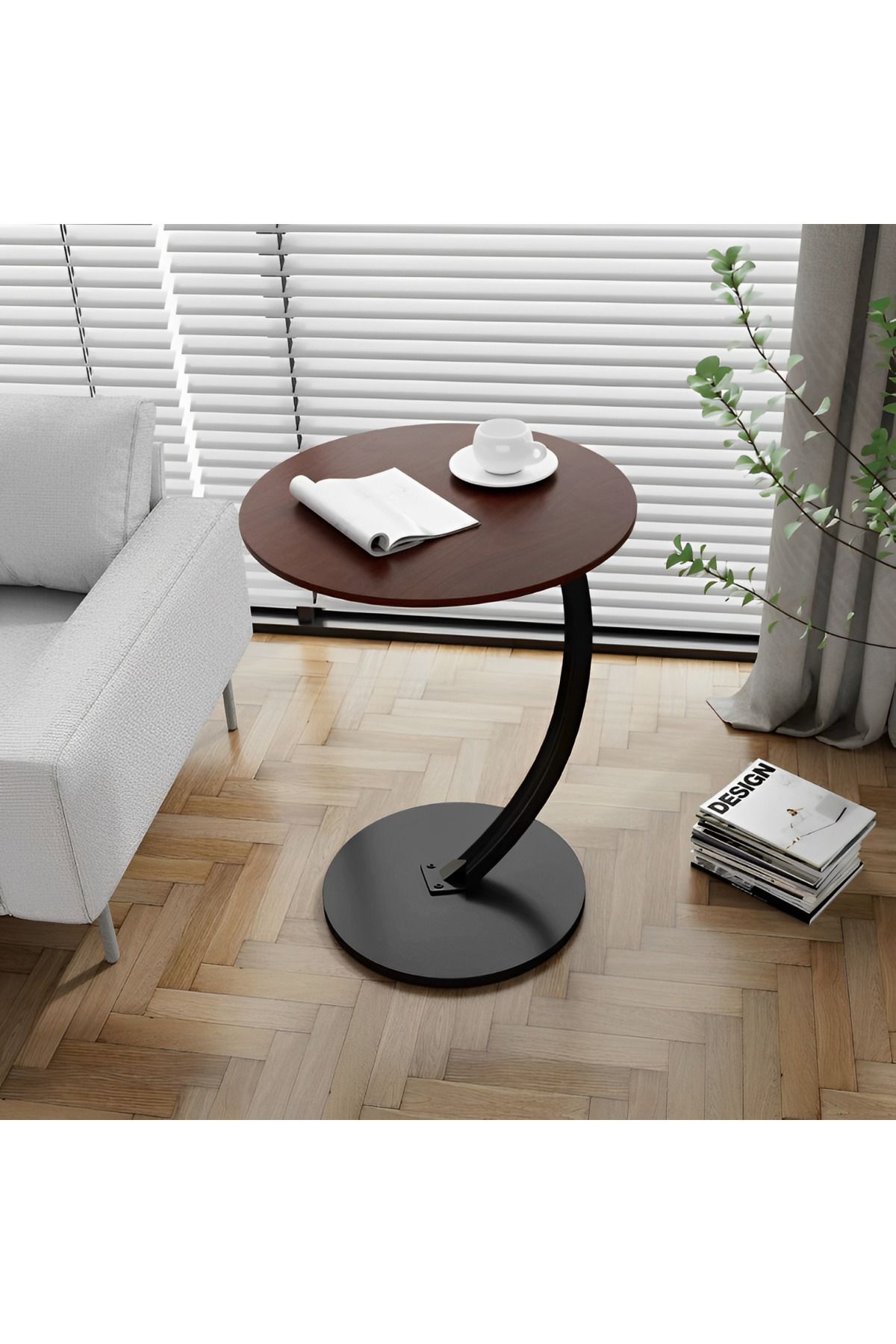 Herum Masuta De Cafea Rotunda, Blat Mdf, Pentru Living, Maro/negru, 40 X 60 Cm - One Size