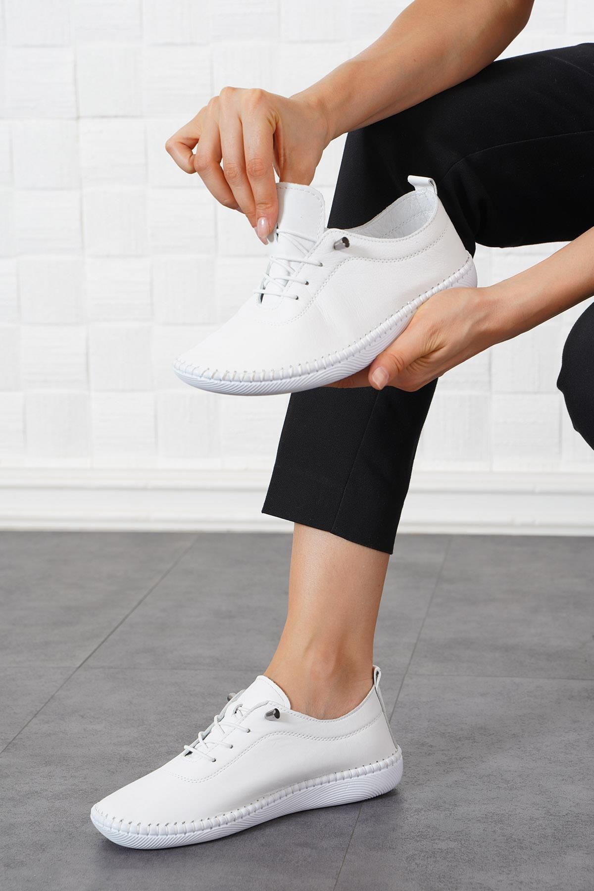 Moda Pie-Pantofi de damă din piele naturală cu talpă Negade, piele albă 6