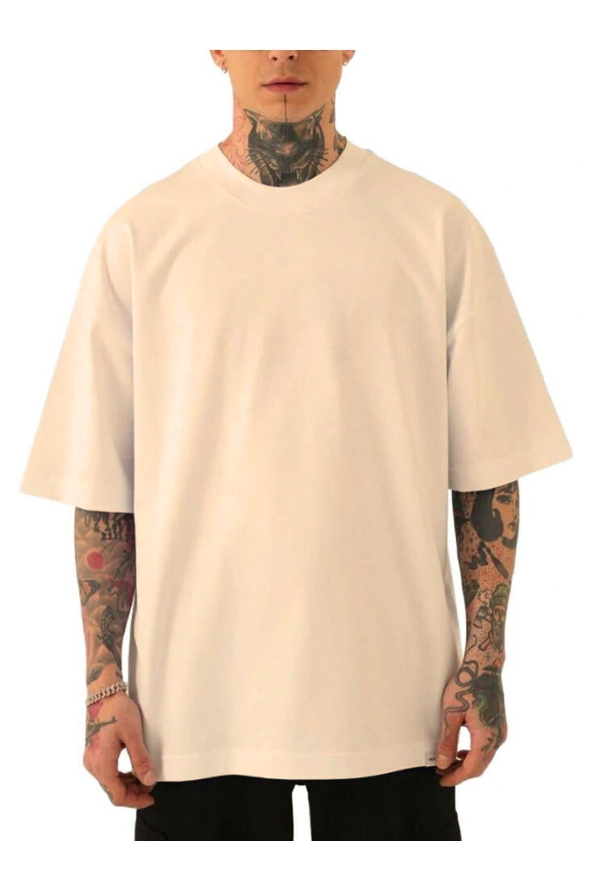JustBS Erkek Bej Renk Basic T-shirt